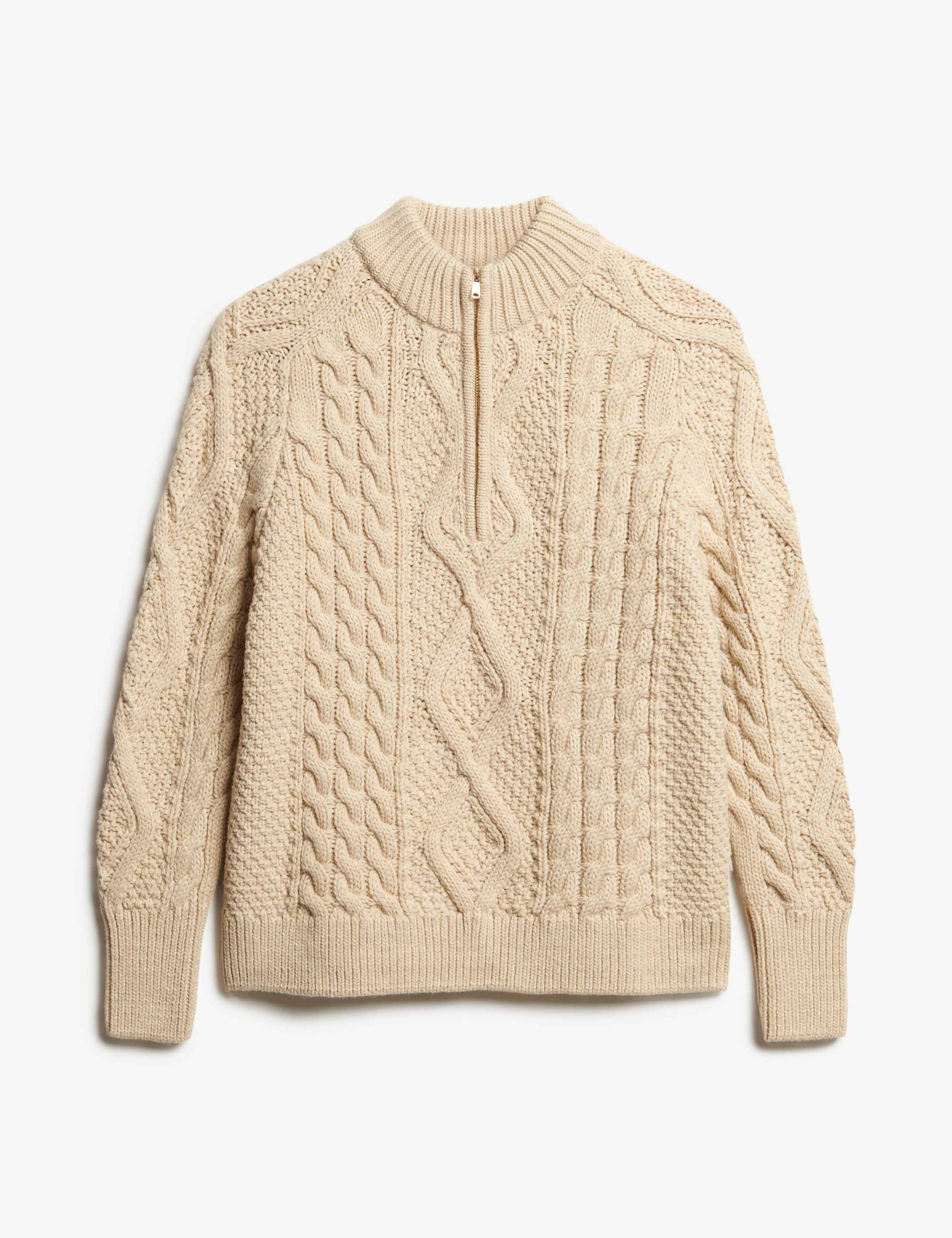 M&S Cable Knit Funnel Neck Jumper with Wool