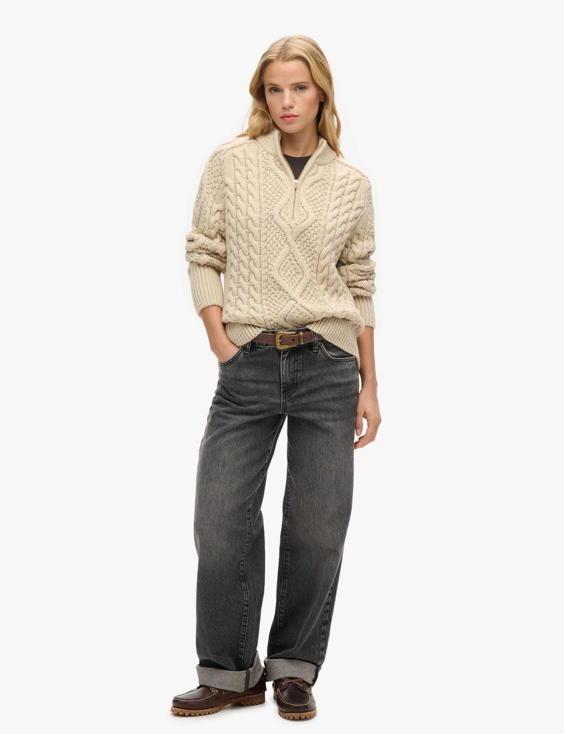 M&S Cable Knit Funnel Neck Jumper with Wool