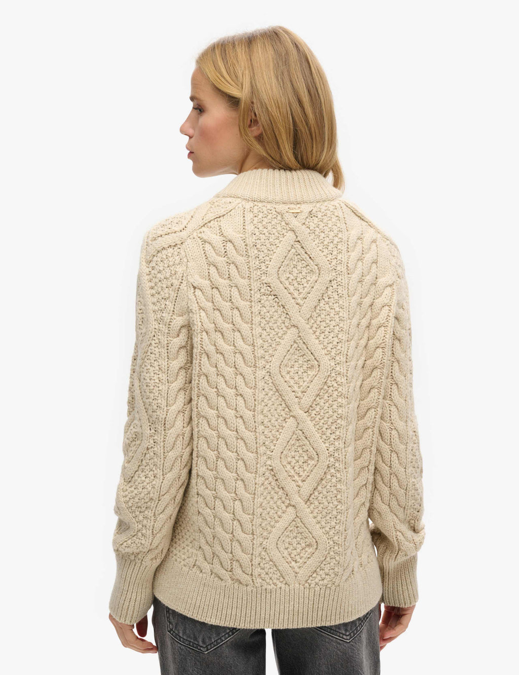 M&S Cable Knit Funnel Neck Jumper with Wool
