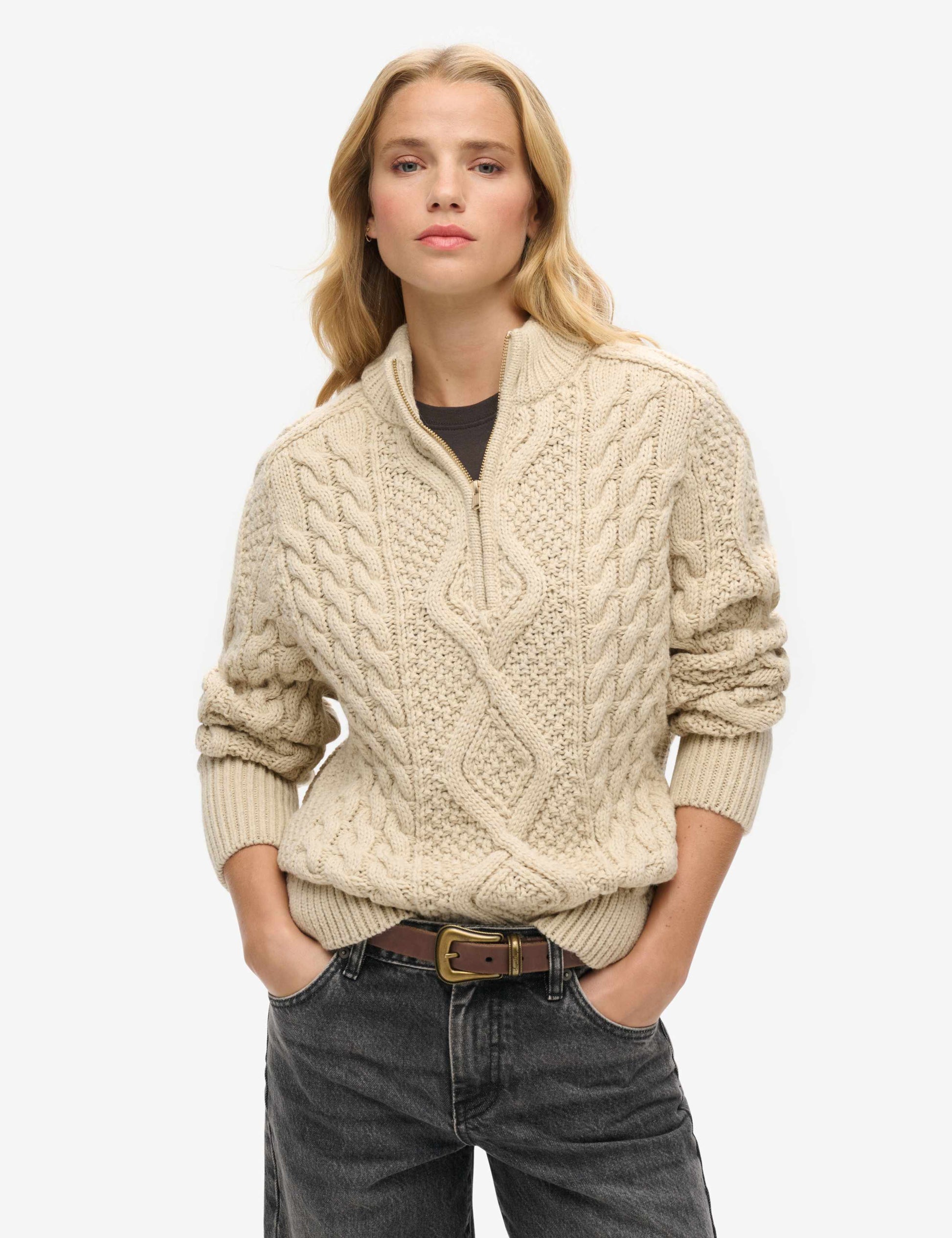 M&S Cable Knit Funnel Neck Jumper with Wool