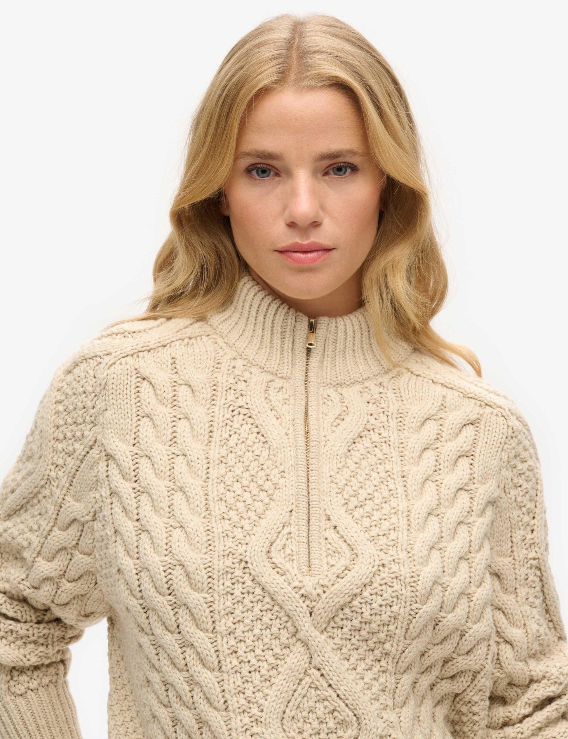 M&S Cable Knit Funnel Neck Jumper with Wool