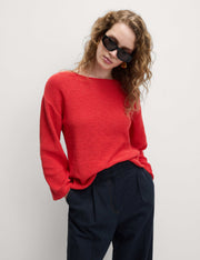 M&S Cotton Blend Textured Crew Neck Jumper - Tomato