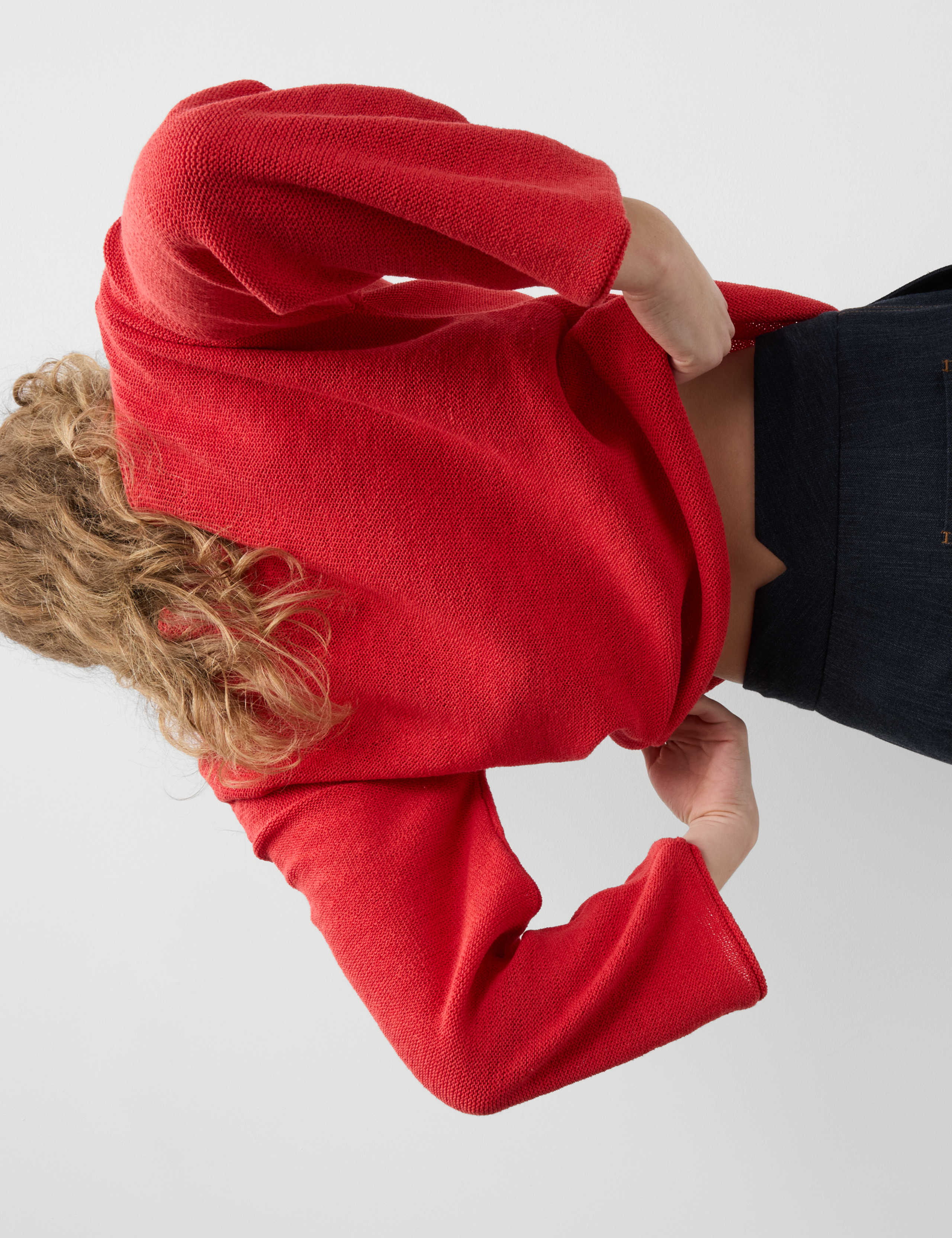 M&S Cotton Blend Textured Crew Neck Jumper - Tomato