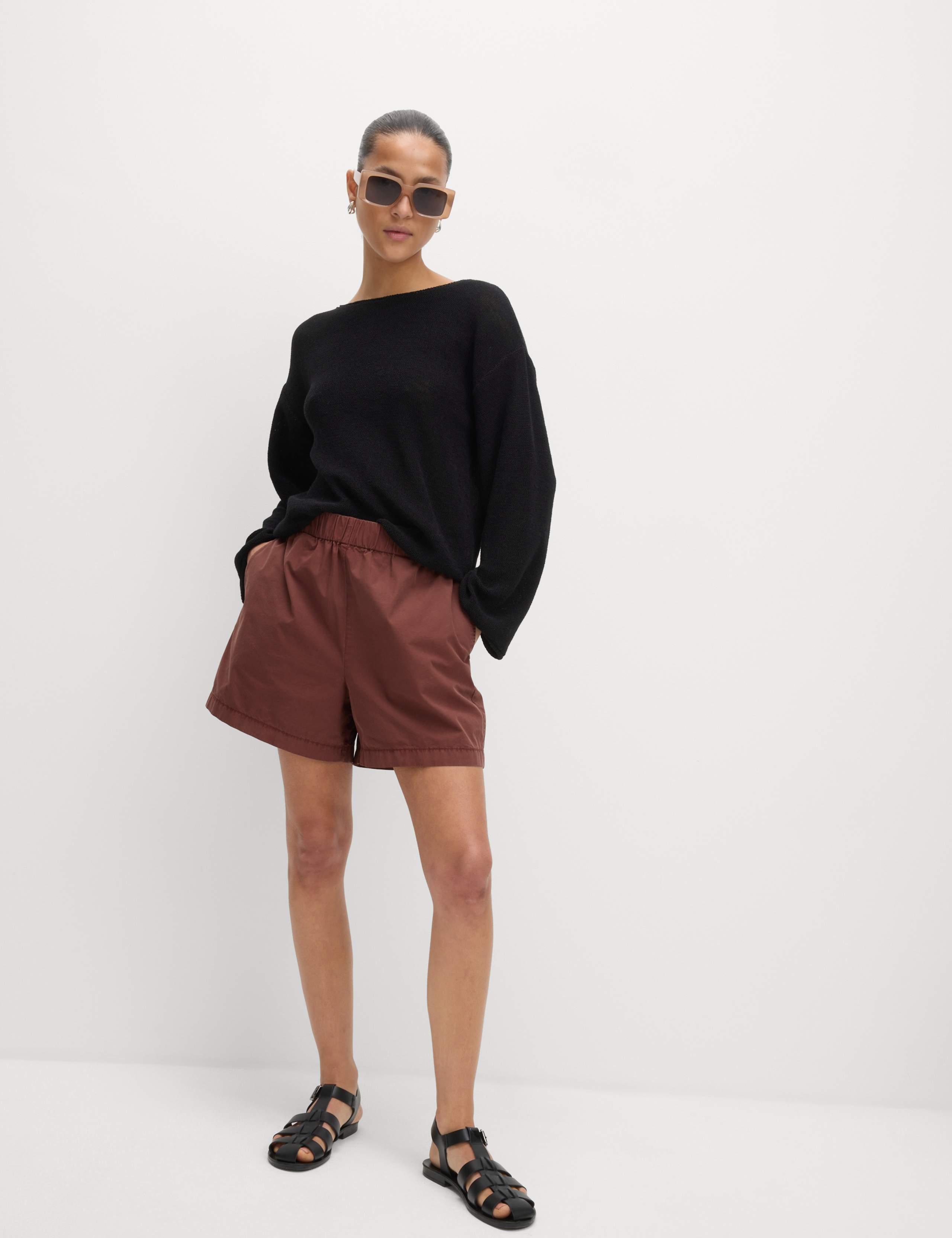 M&S Cotton Blend Textured Crew Neck Jumper - Black