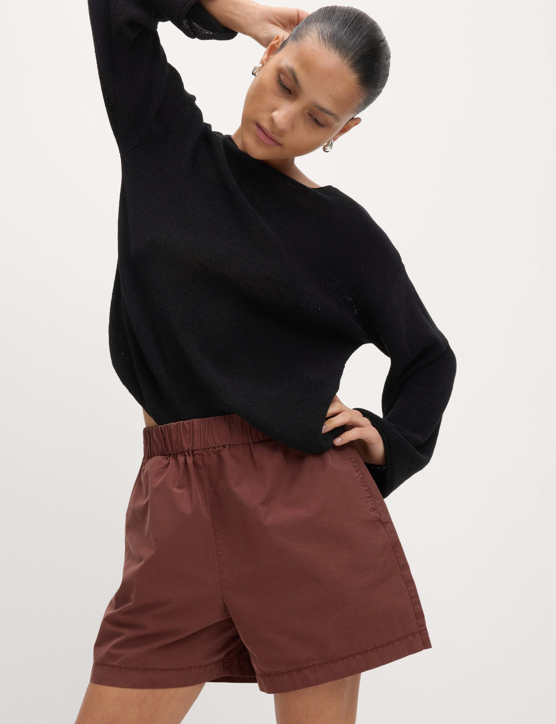 M&S Cotton Blend Textured Crew Neck Jumper - Black