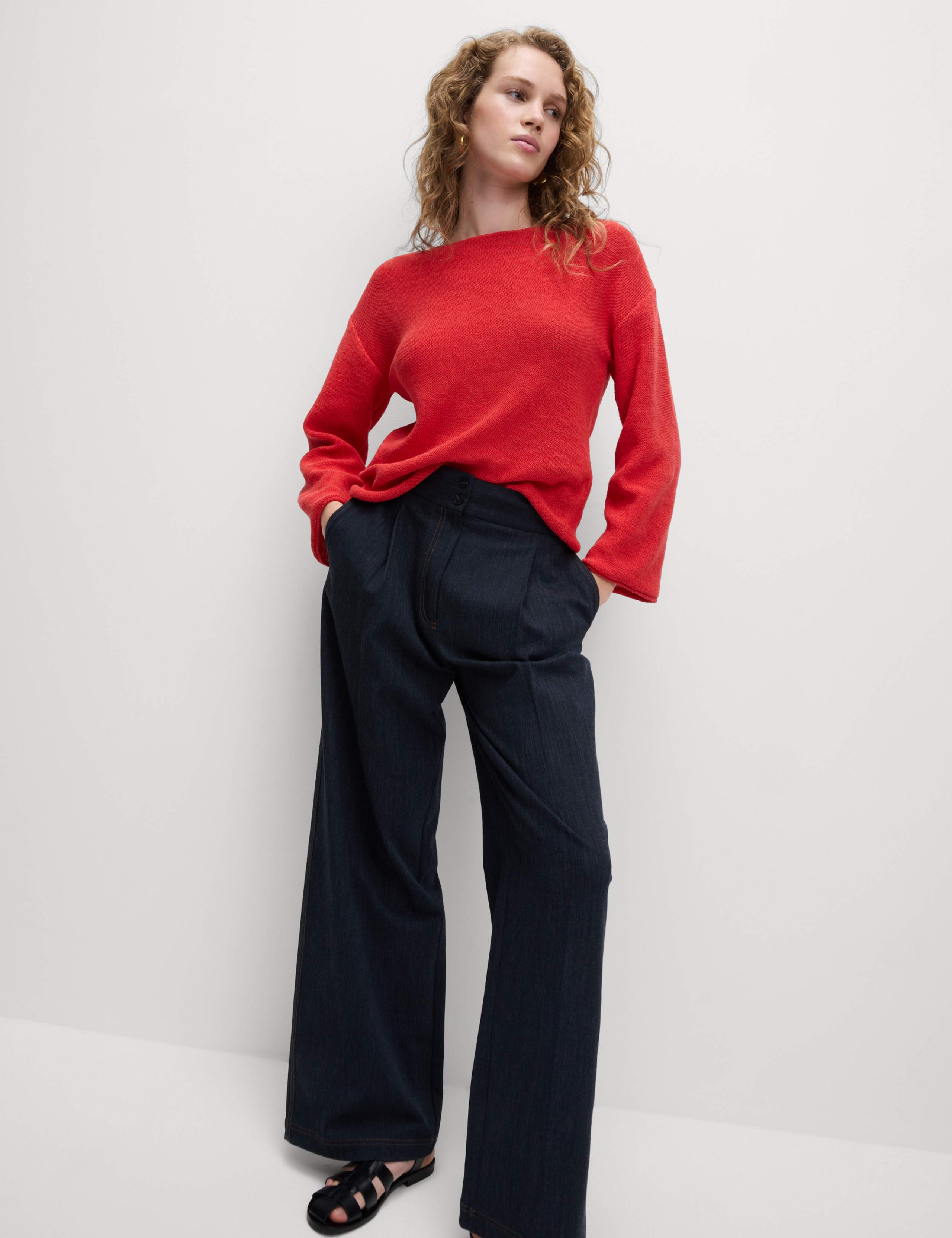 M&S Cotton Blend Textured Crew Neck Jumper - Tomato