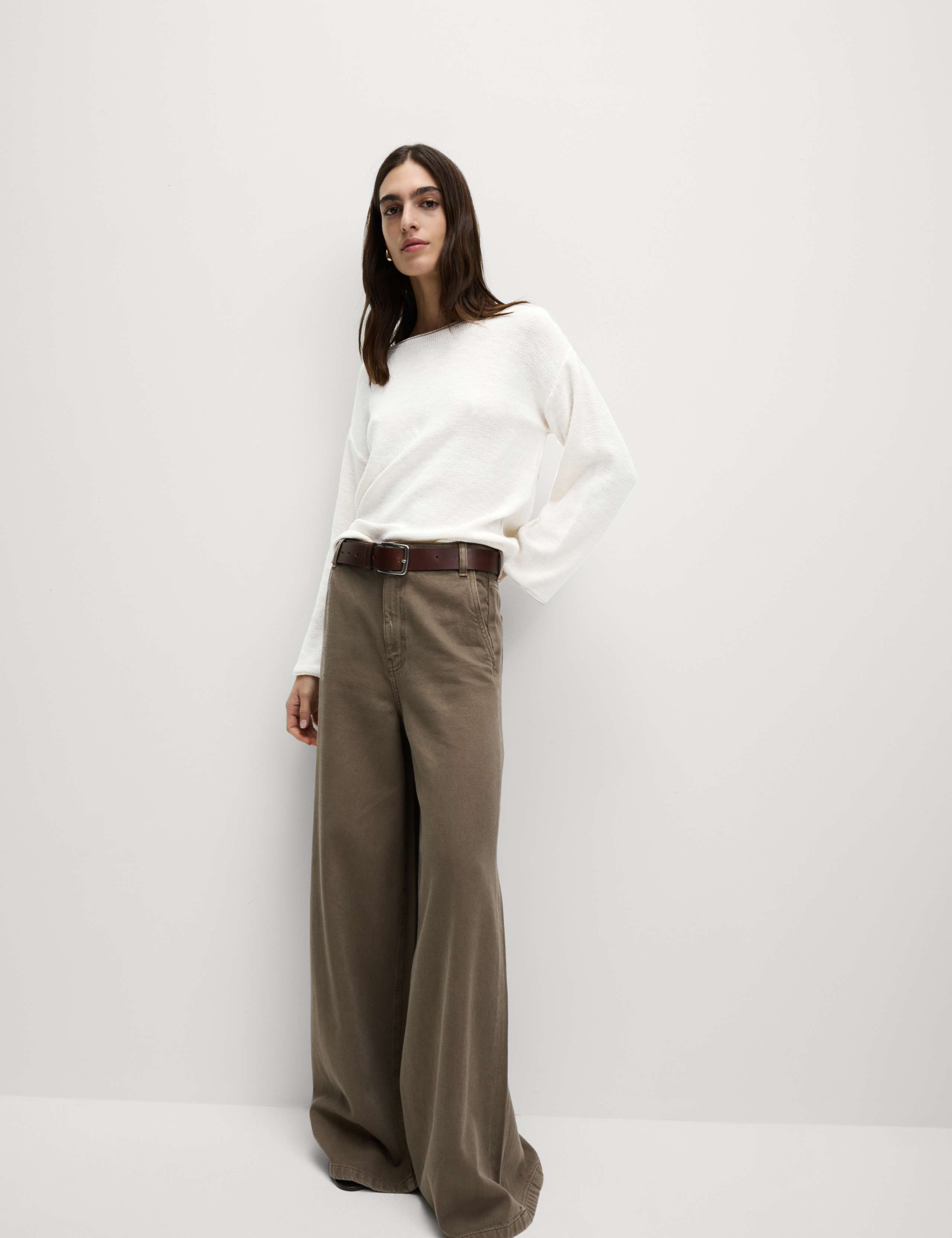 M&S Cotton Blend Textured Crew Neck Jumper - Light Natural