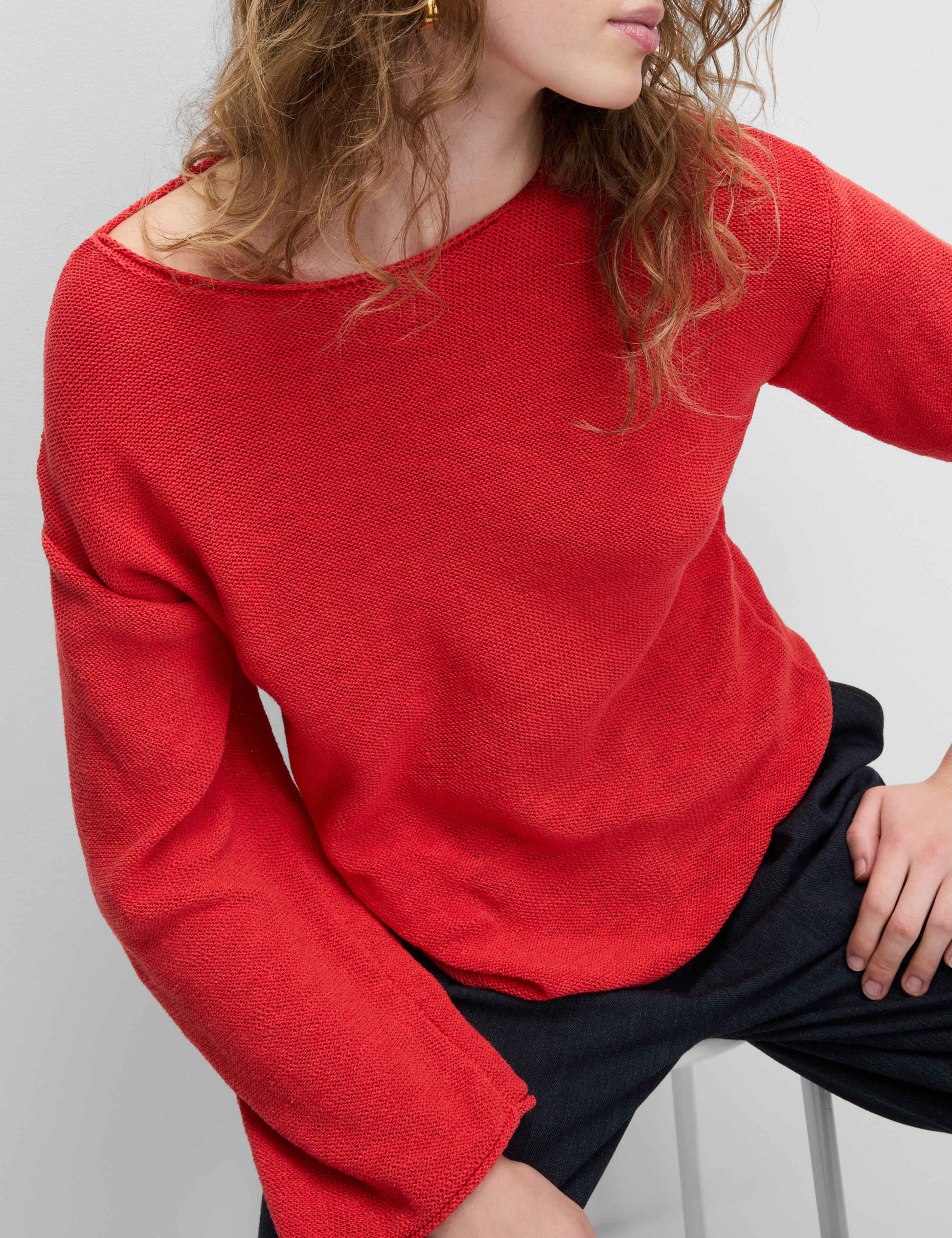 M&S Cotton Blend Textured Crew Neck Jumper - Tomato