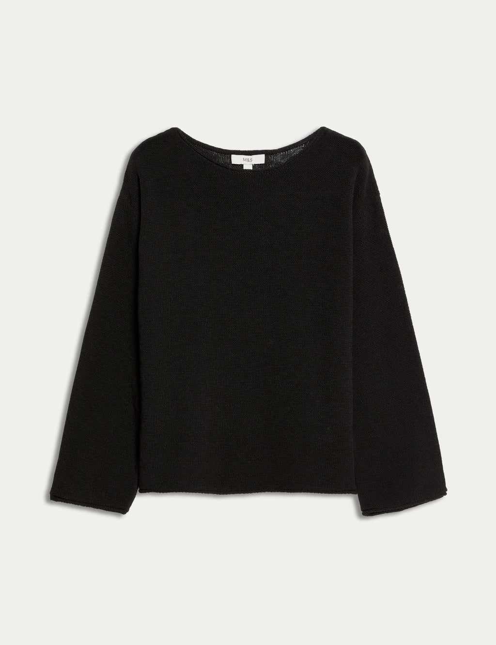 M&S Cotton Blend Textured Crew Neck Jumper - Black