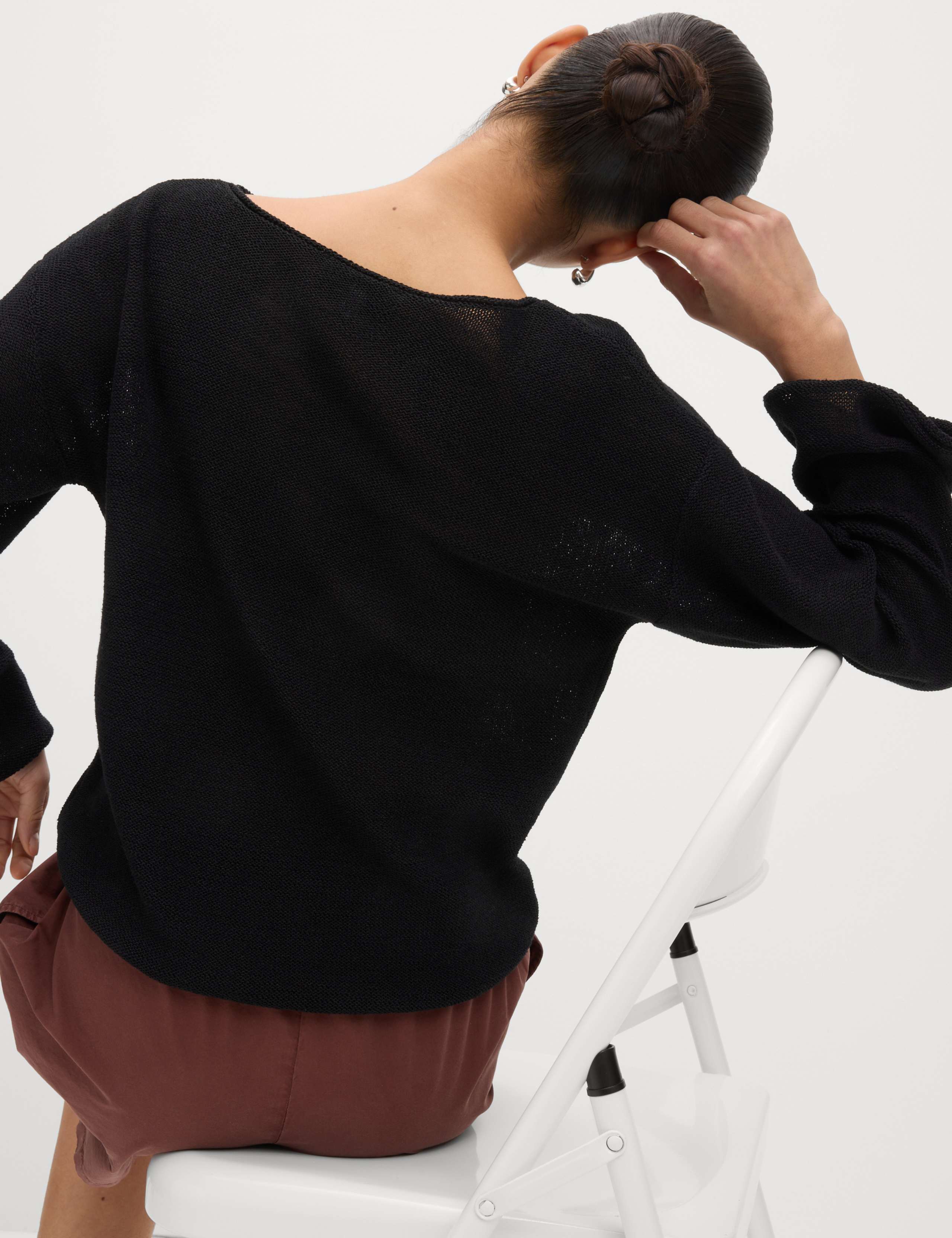 M&S Cotton Blend Textured Crew Neck Jumper - Black