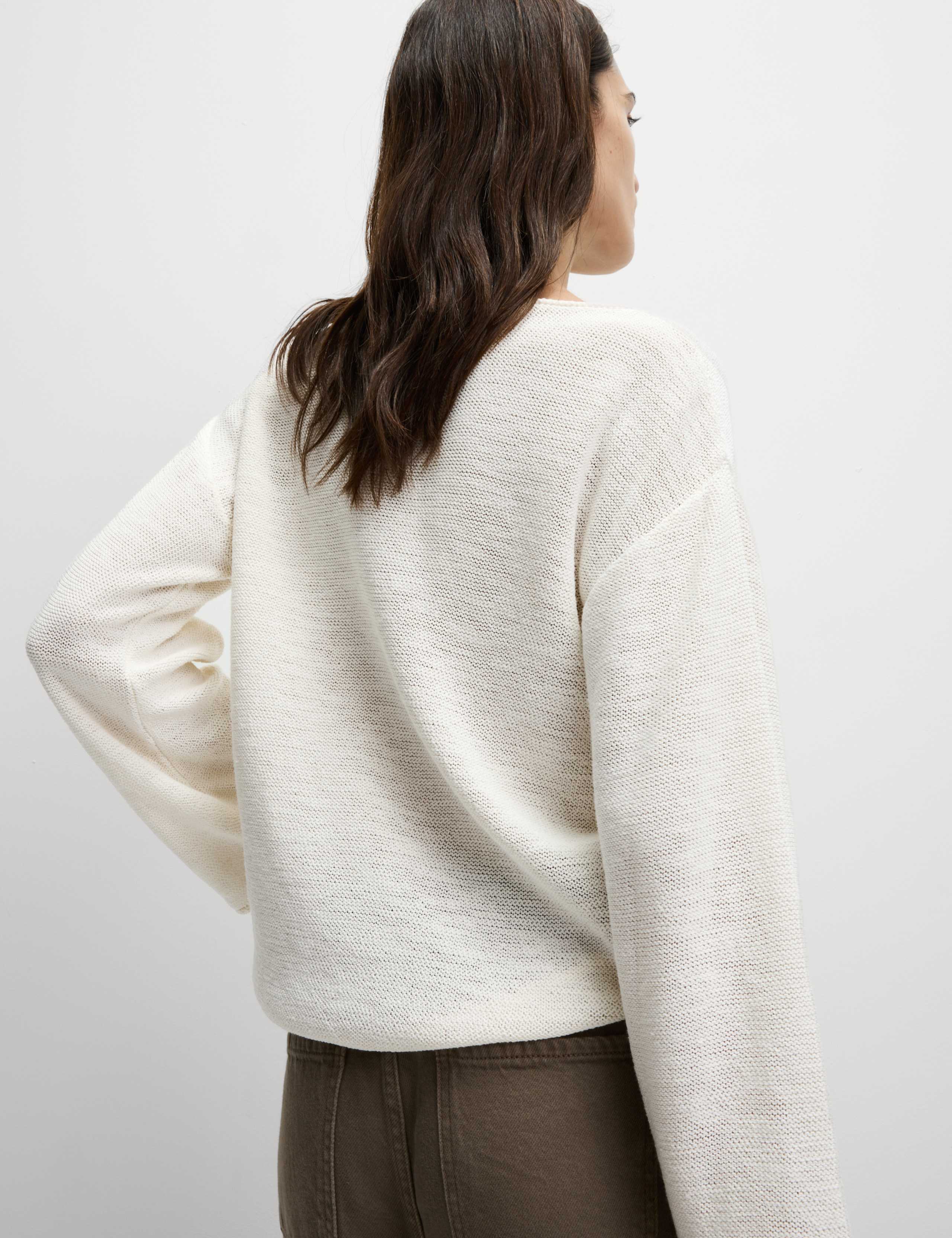 M&S Cotton Blend Textured Crew Neck Jumper - Light Natural