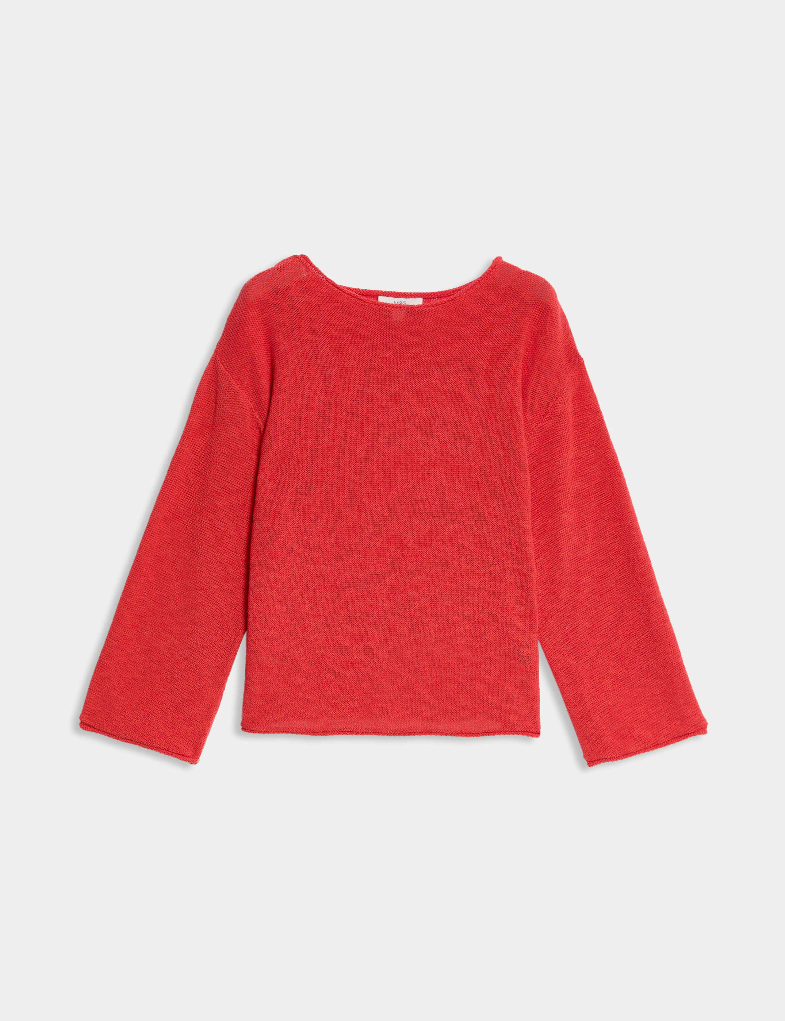 M&S Cotton Blend Textured Crew Neck Jumper - Tomato