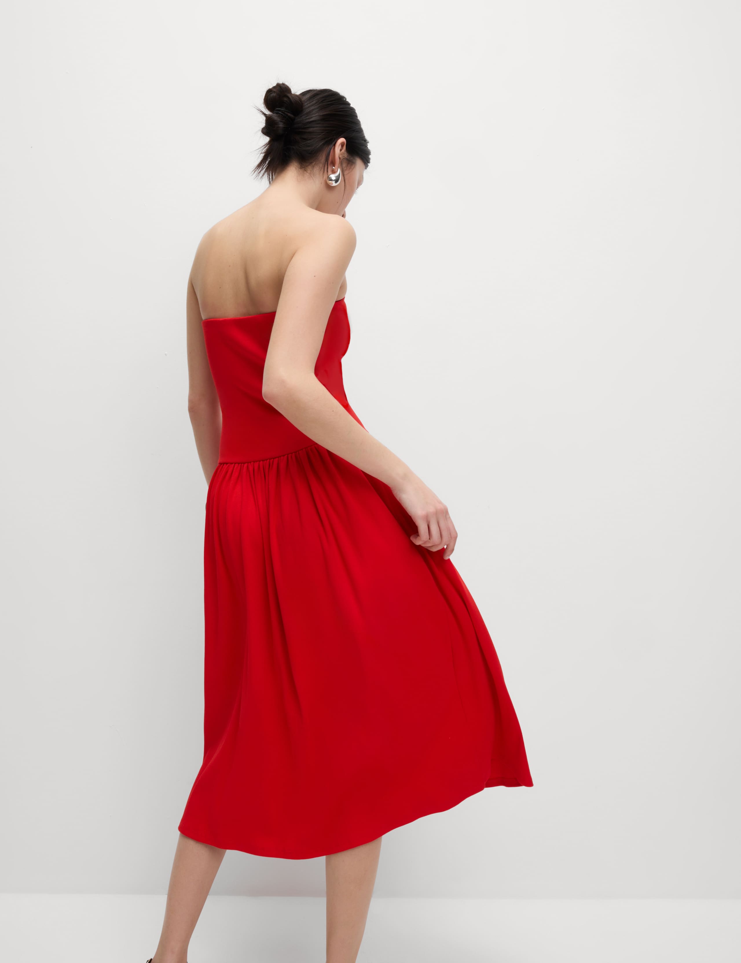 Cotton Rich Bandeau Midi Drop Waist Dress