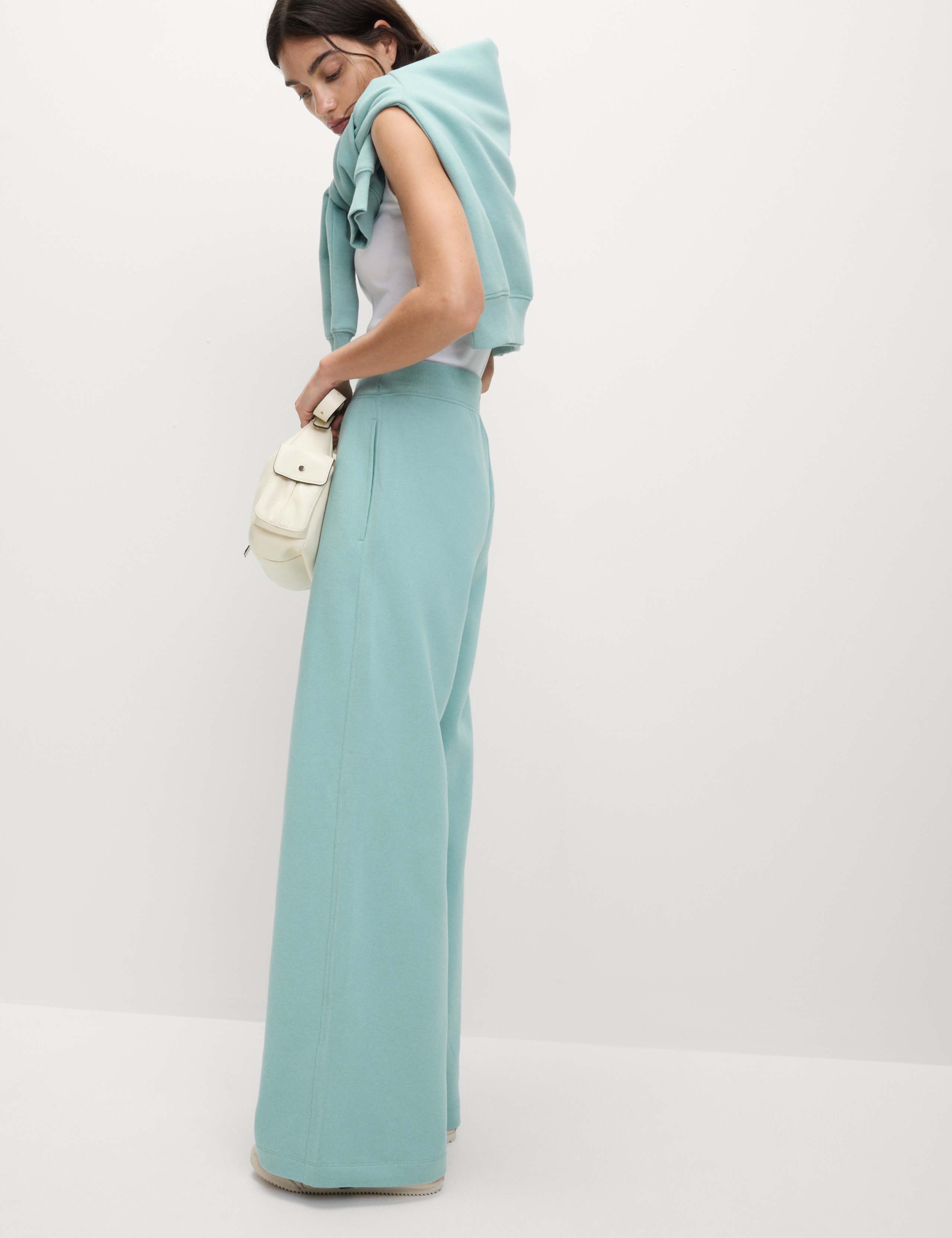 M&S Cotton Rich Brushed Wide Leg Joggers