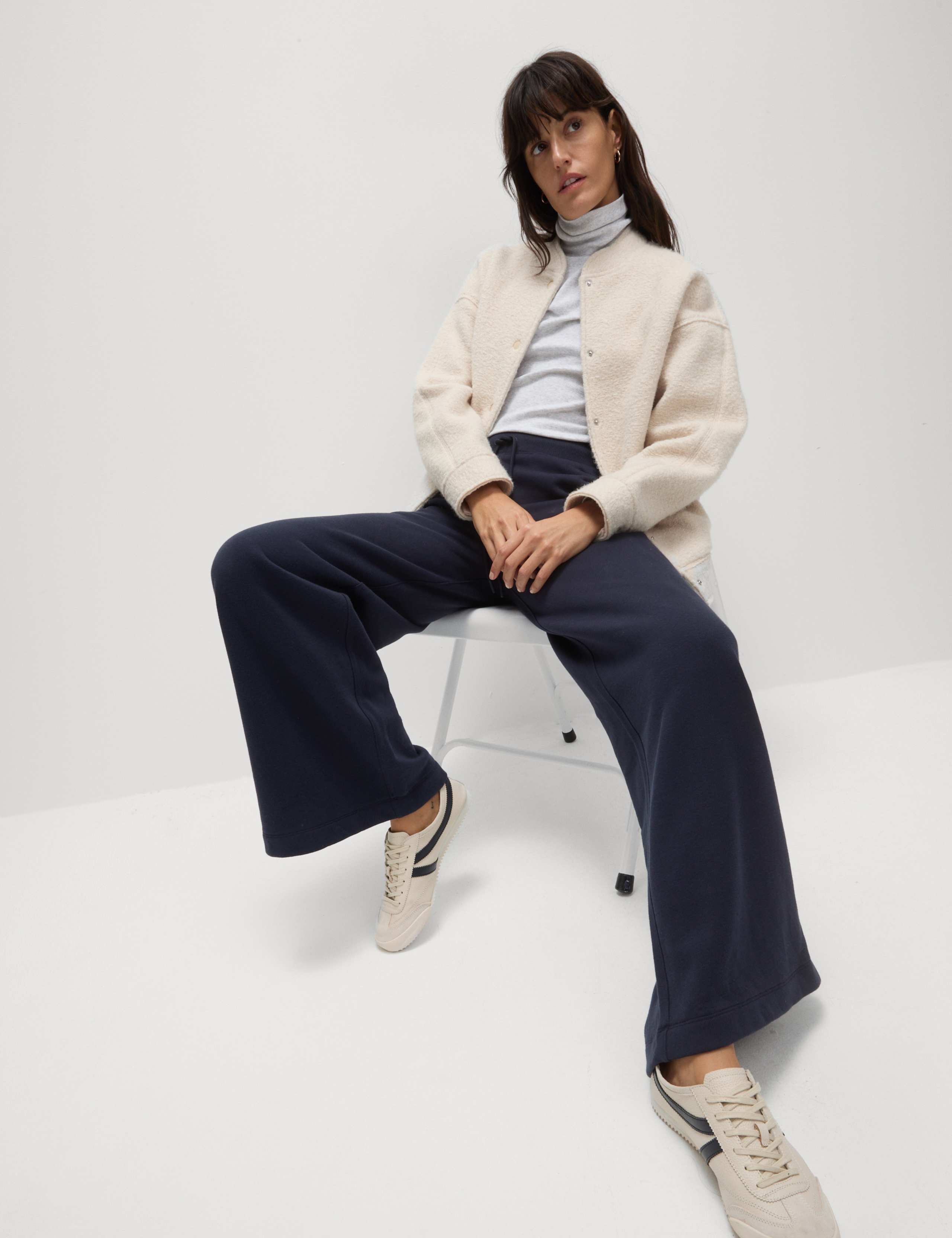 M&S Cotton Rich Brushed Wide Leg Joggers