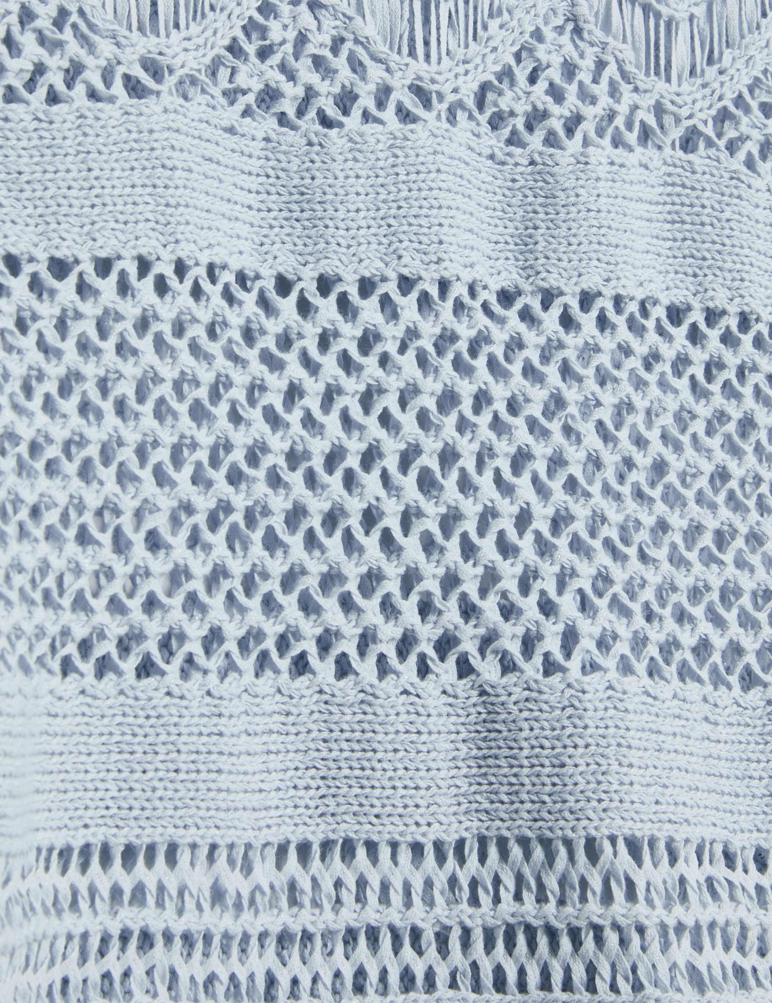 M&S Cotton Rich Crew Neck Fringe Oversized Jumper - Blue Tint