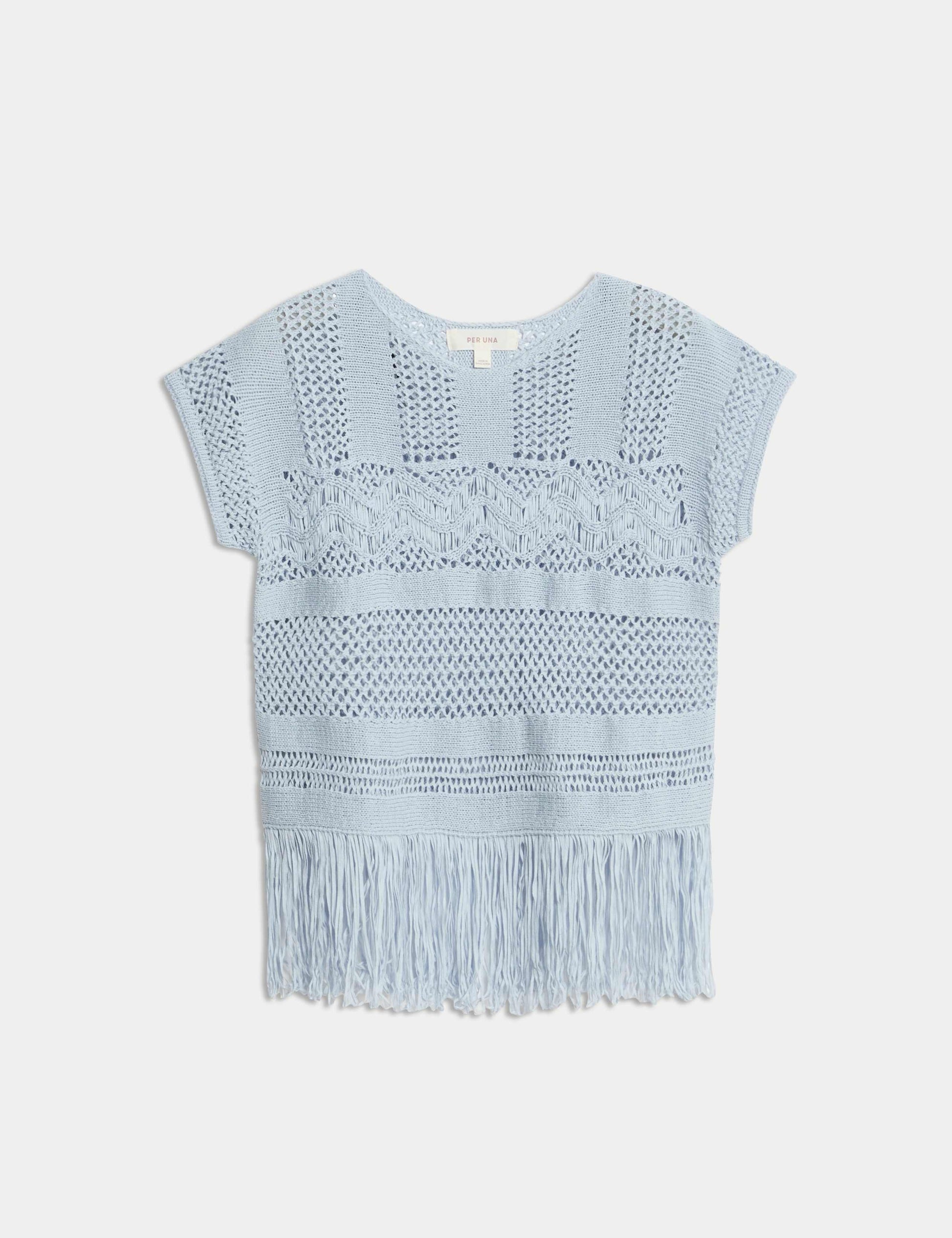 M&S Cotton Rich Crew Neck Fringe Oversized Jumper - Blue Tint