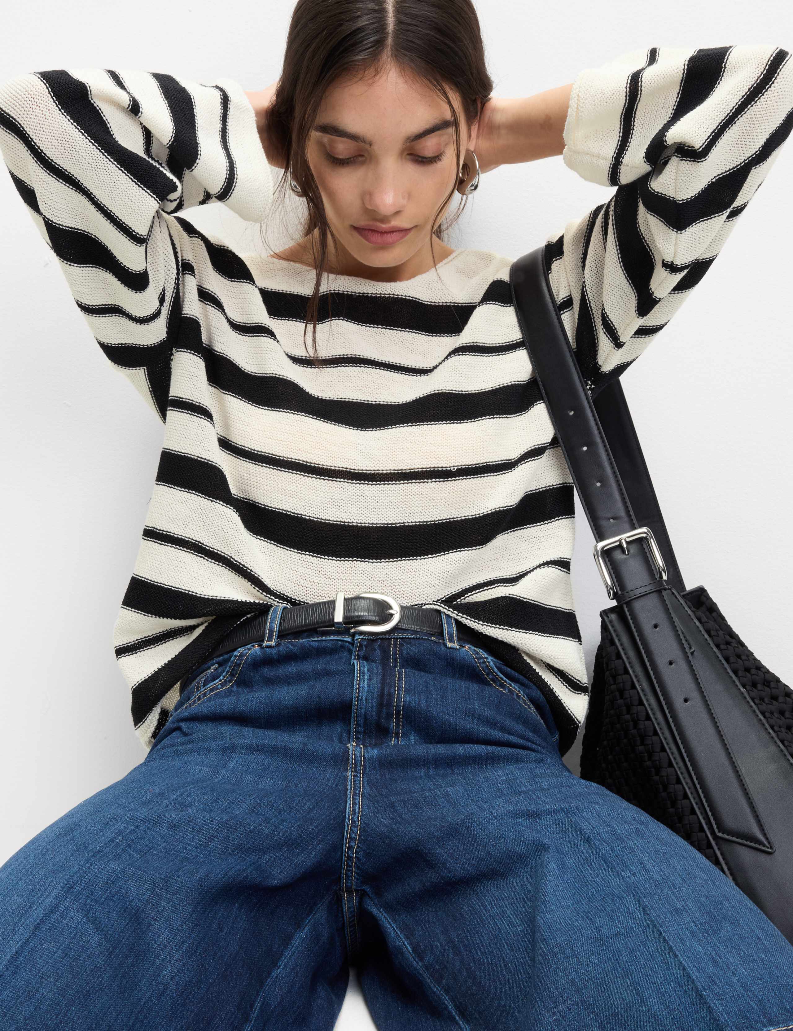 M&S Cotton Rich Striped Crew Neck Fitted Jumper