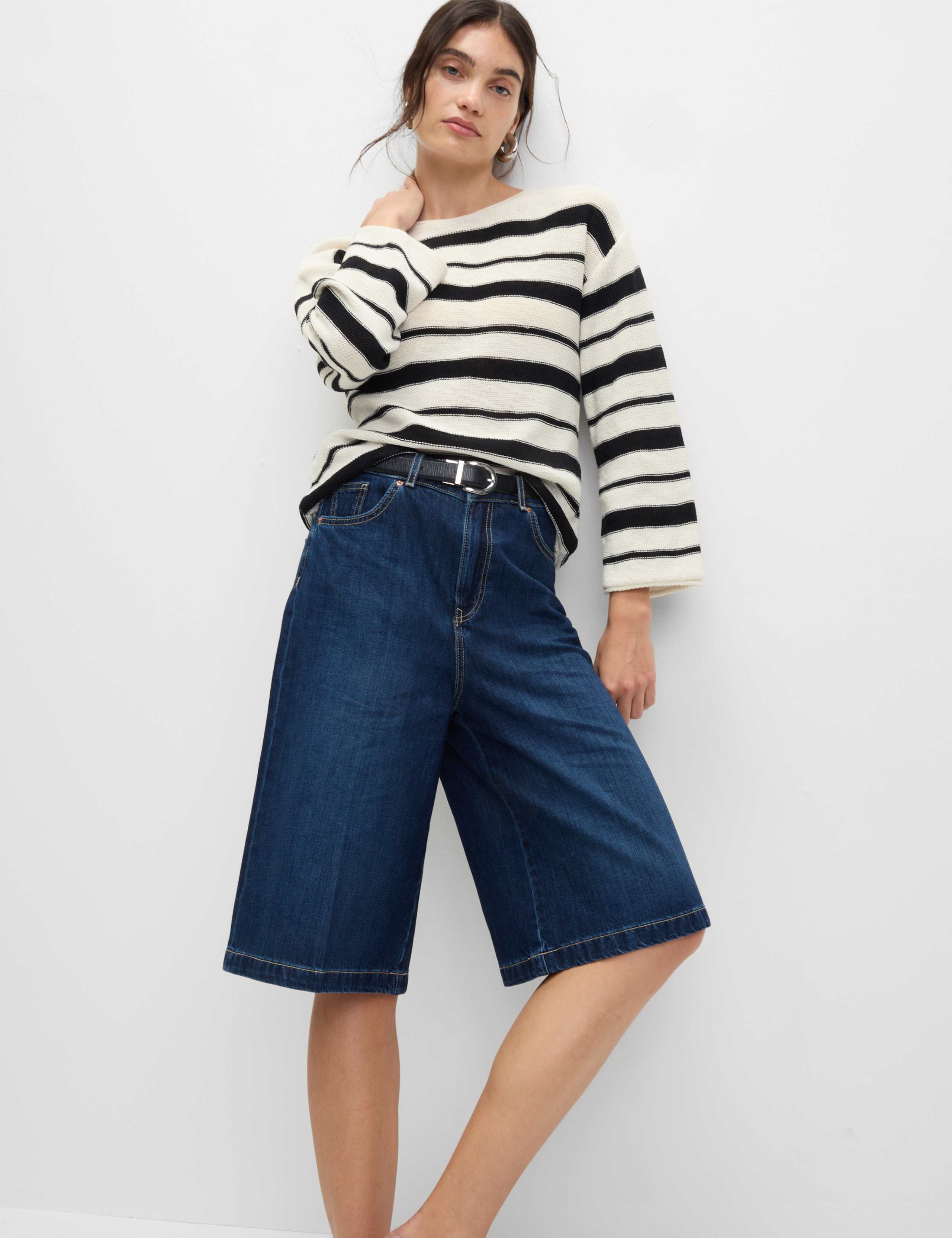 M&S Cotton Rich Striped Crew Neck Fitted Jumper