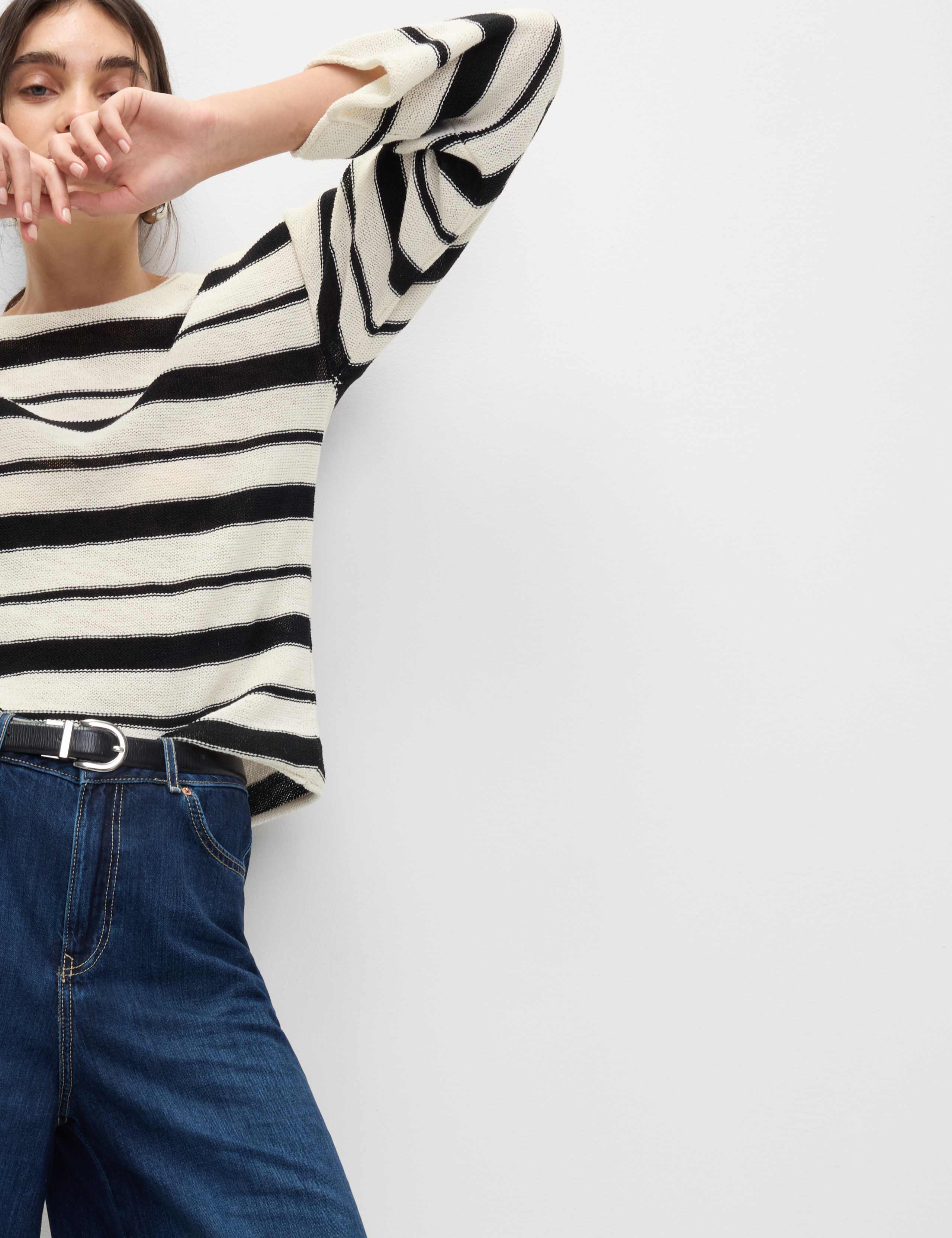 M&S Cotton Rich Striped Crew Neck Fitted Jumper