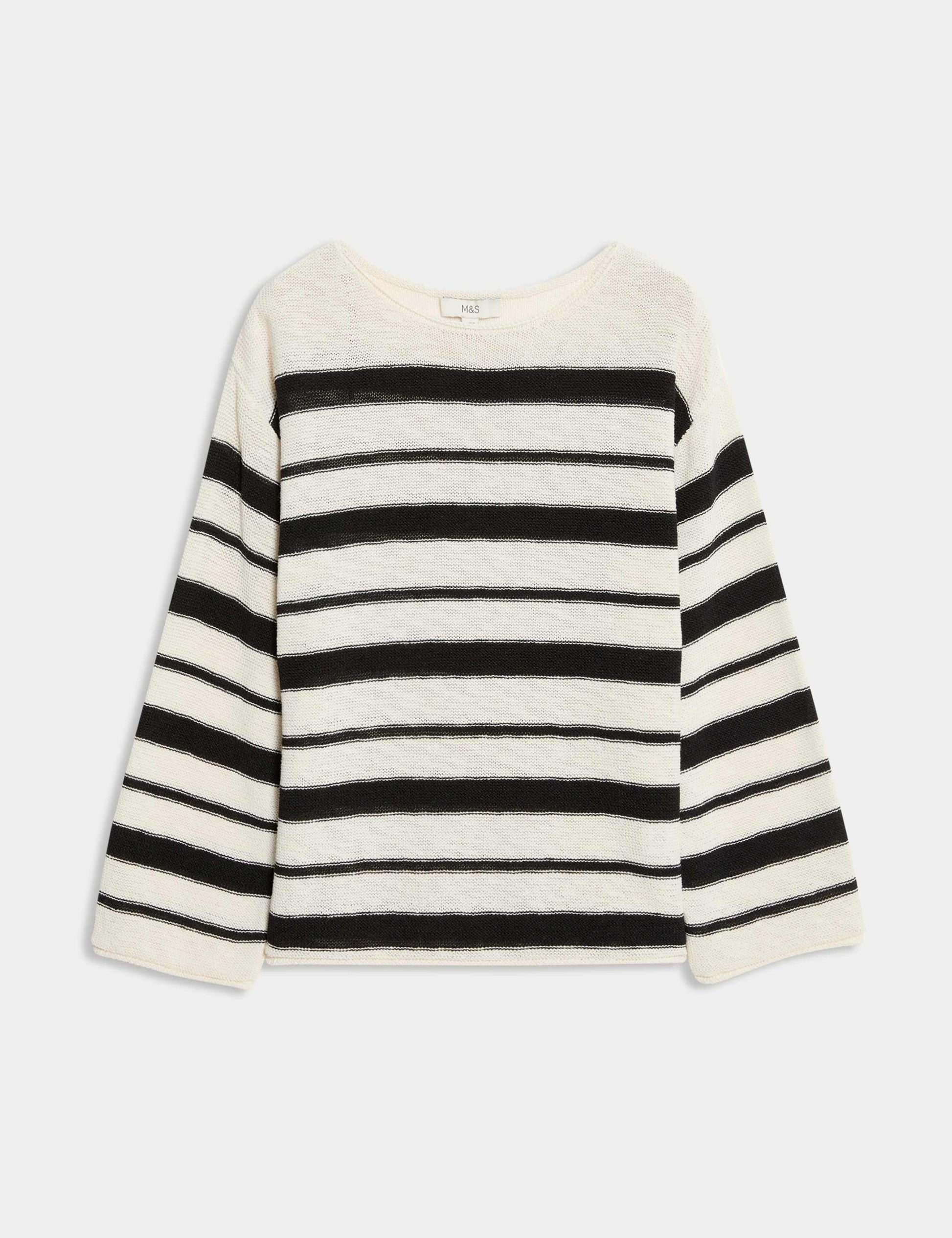 M&S Cotton Rich Striped Crew Neck Fitted Jumper
