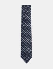 Elephant Print Pure Silk Tie - Blue