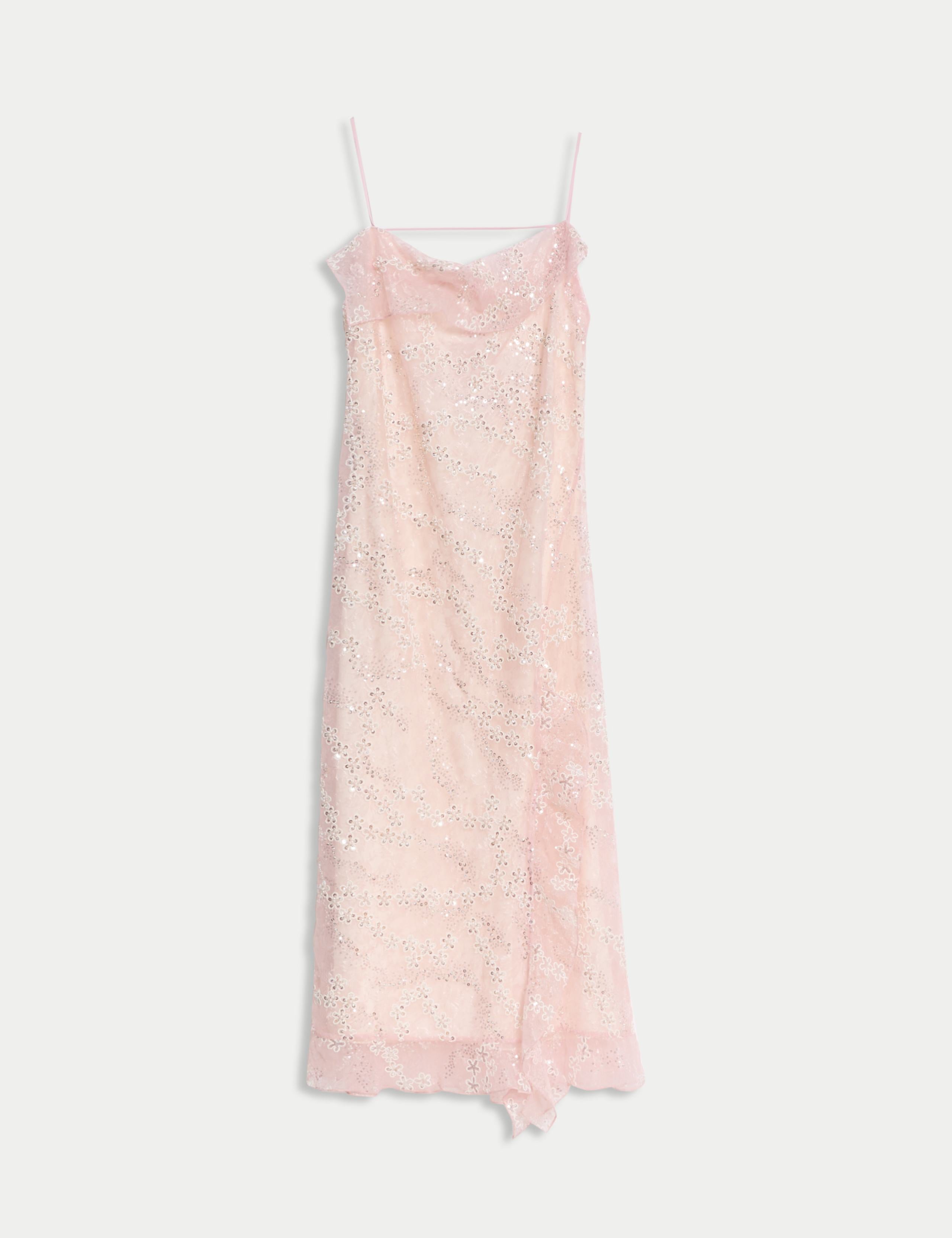 Embellished Lace Frill Midaxi Column Dress