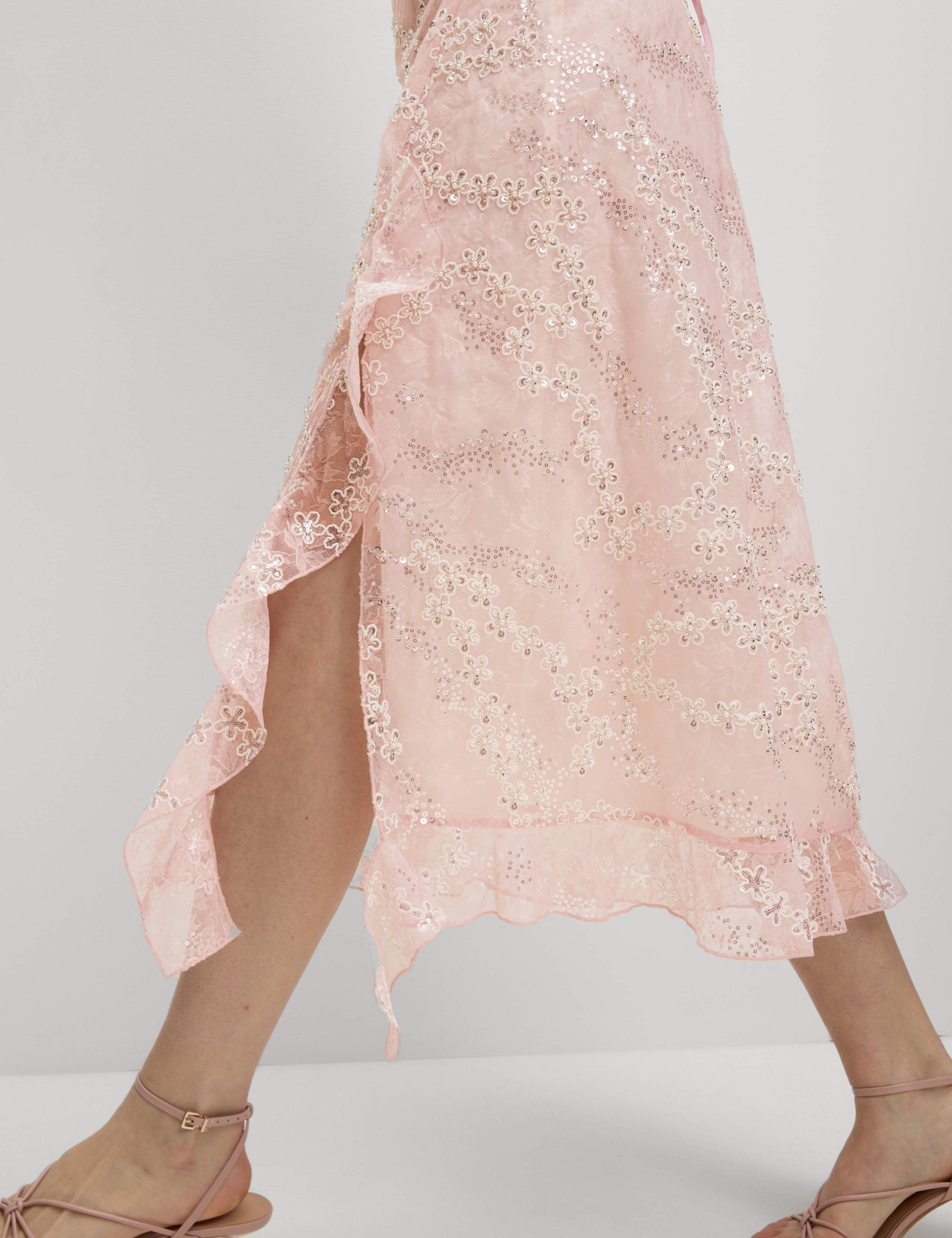 Embellished Lace Frill Midaxi Column Dress