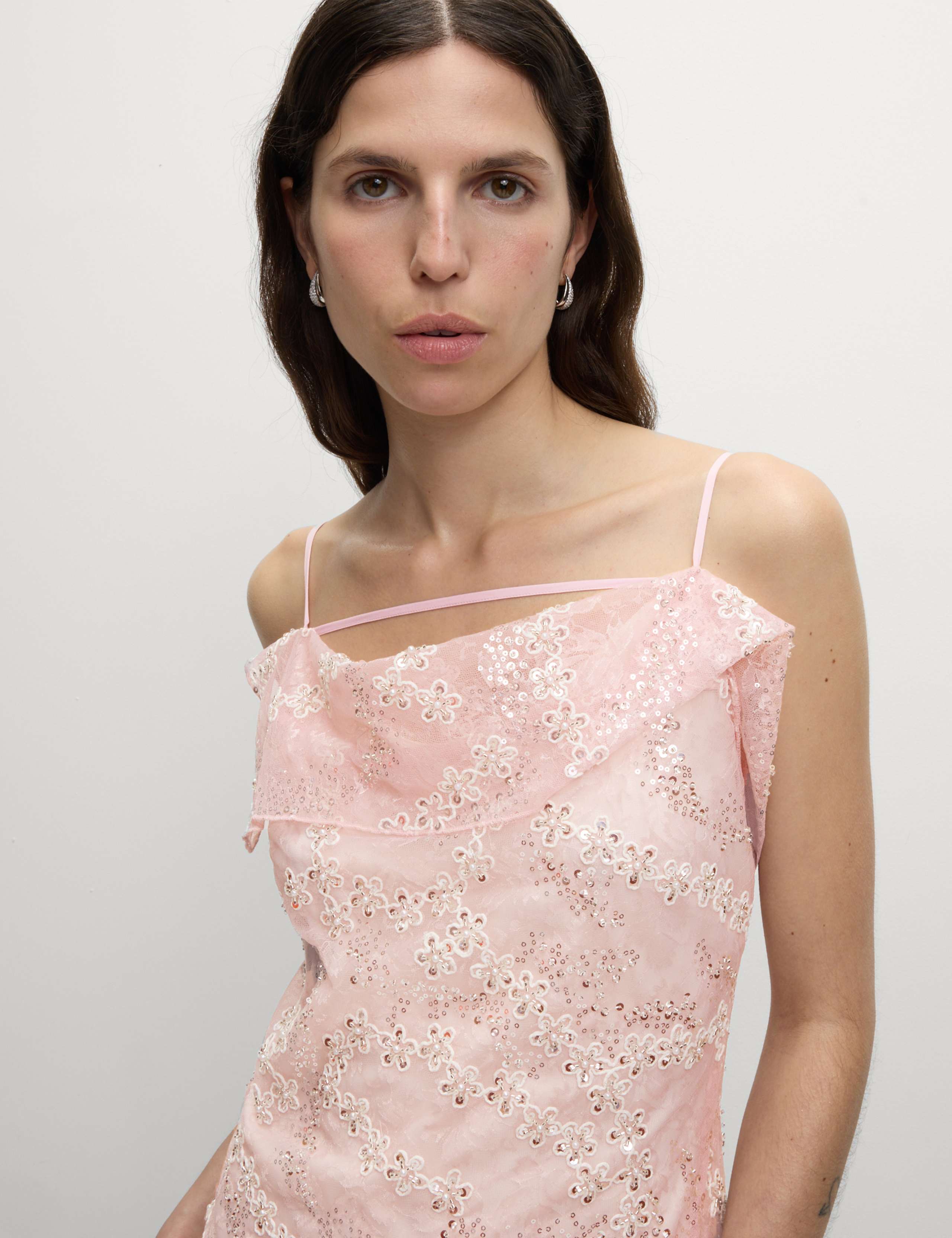 Embellished Lace Frill Midaxi Column Dress