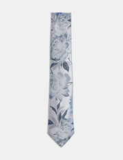 Floral Pure Silk Tie - Mid Blue