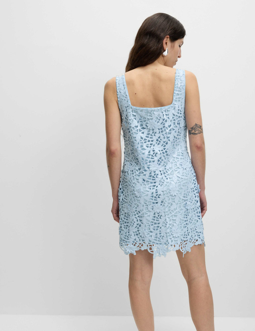 Floral Sequin Square Neck Cutwork Detail Mini Column Dress