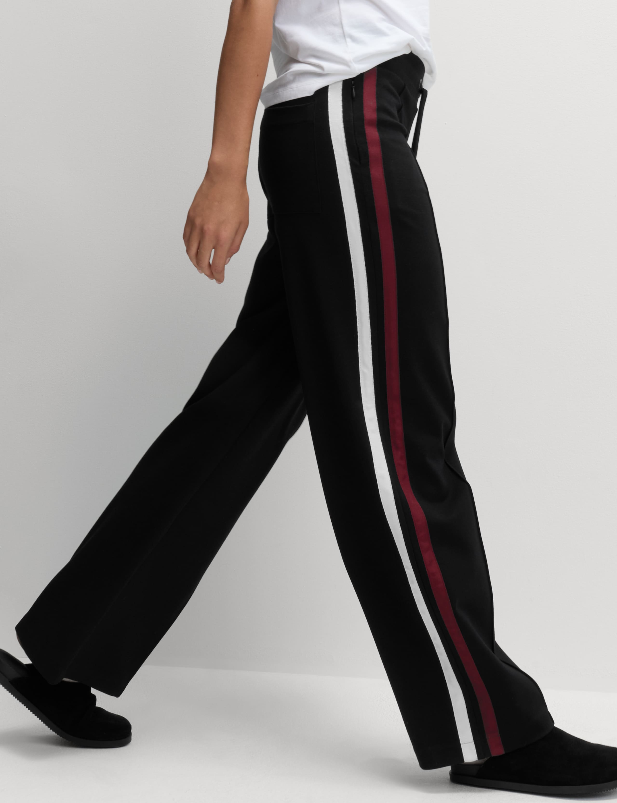 M&S Jersey Side Stripe Wide Leg Trousers