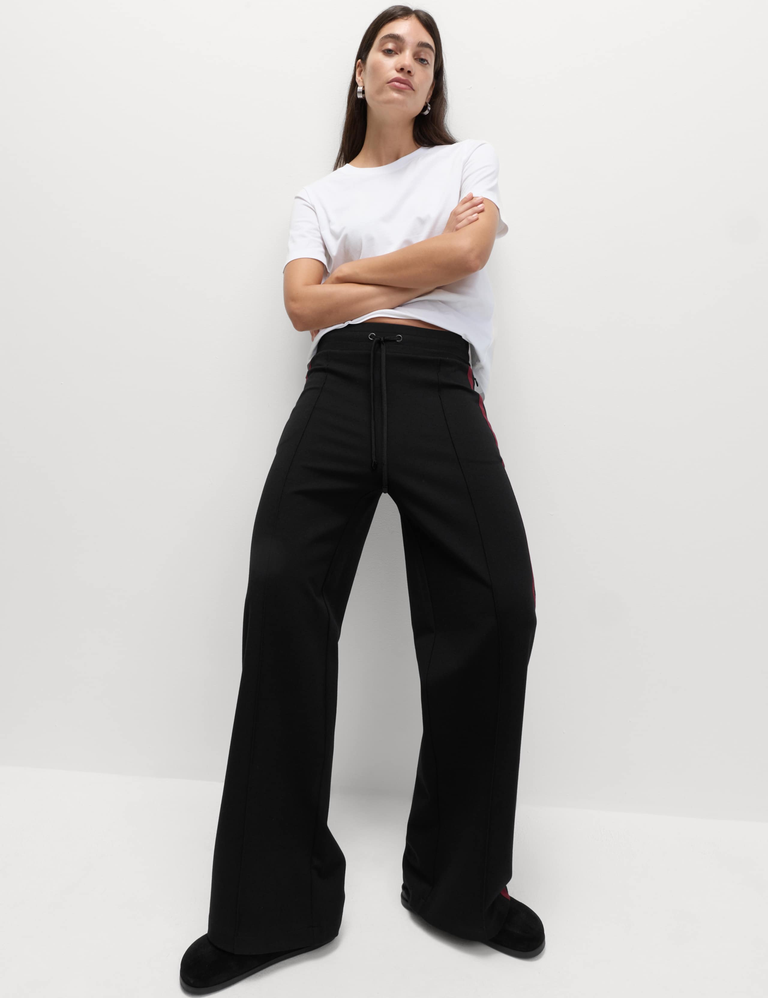 M&S Jersey Side Stripe Wide Leg Trousers
