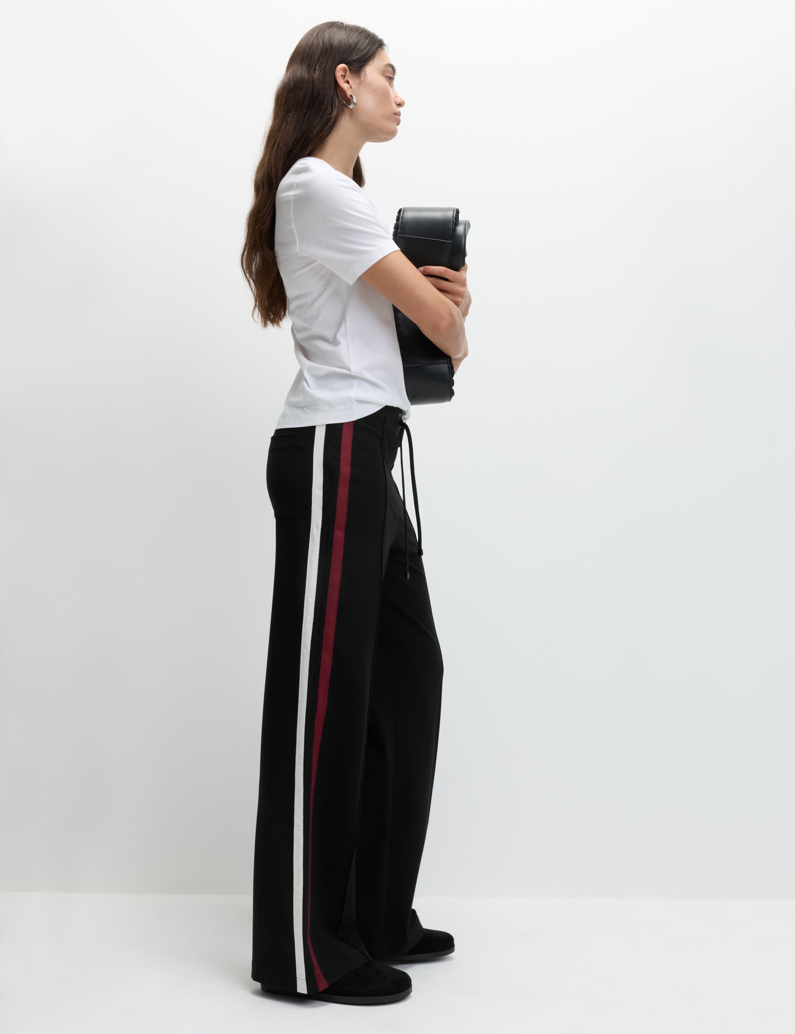 M&S Jersey Side Stripe Wide Leg Trousers