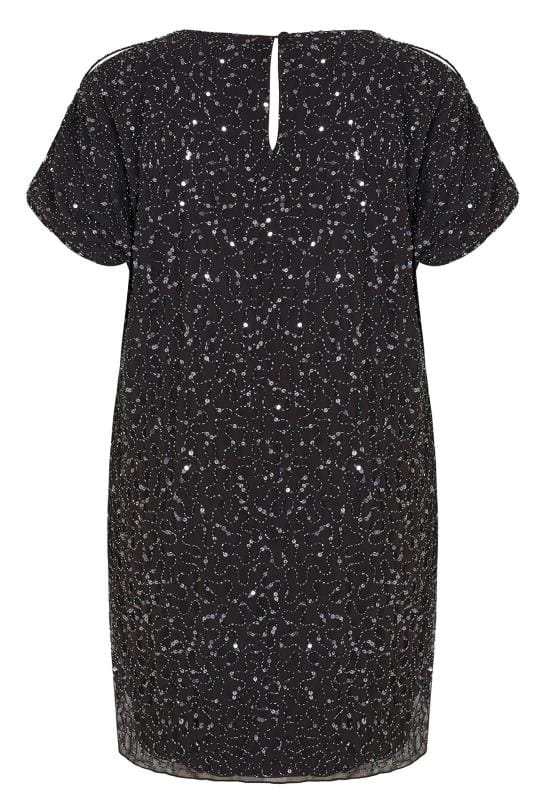 LUXE Curve Black Sequin Hand Embellished Cold Shoulder Cape Dress