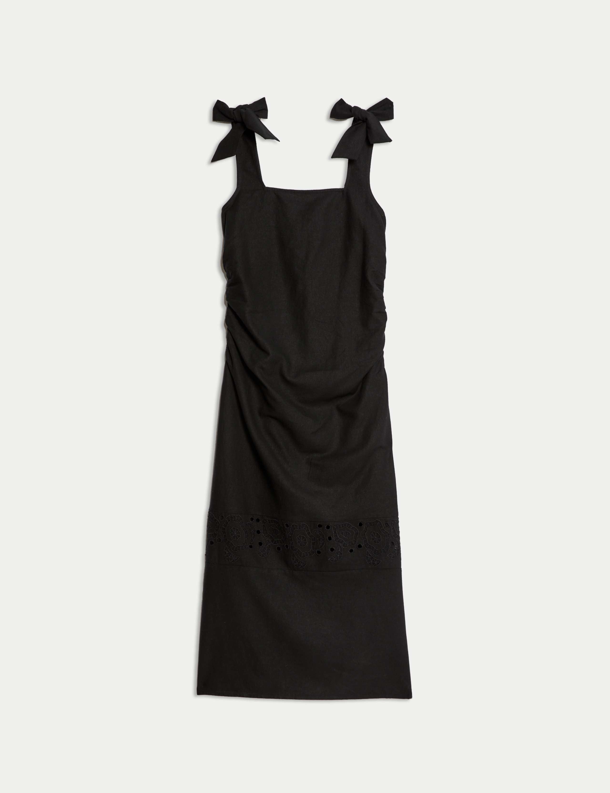 Linen Rich Broderie Midi Shift Dress