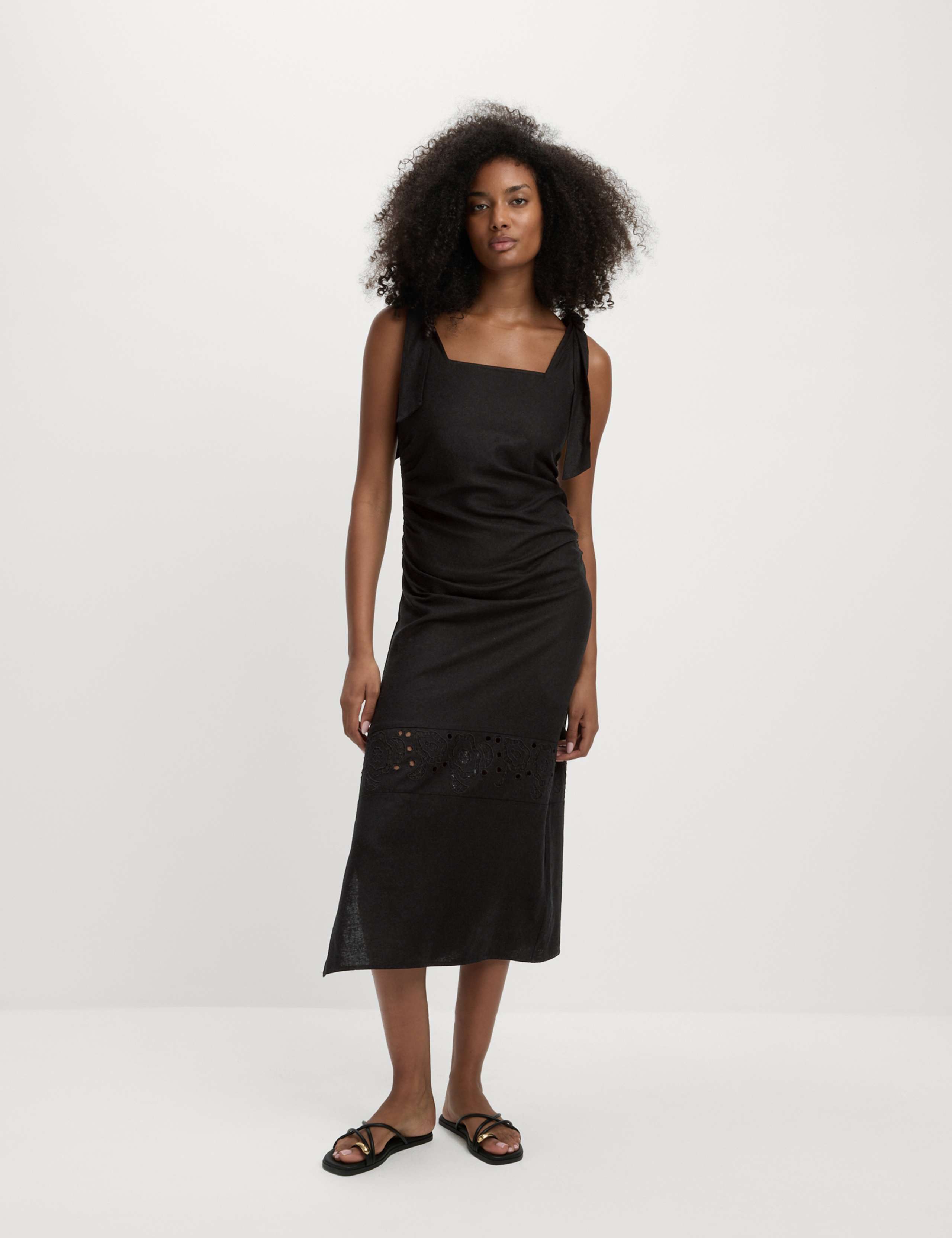 Linen Rich Broderie Midi Shift Dress