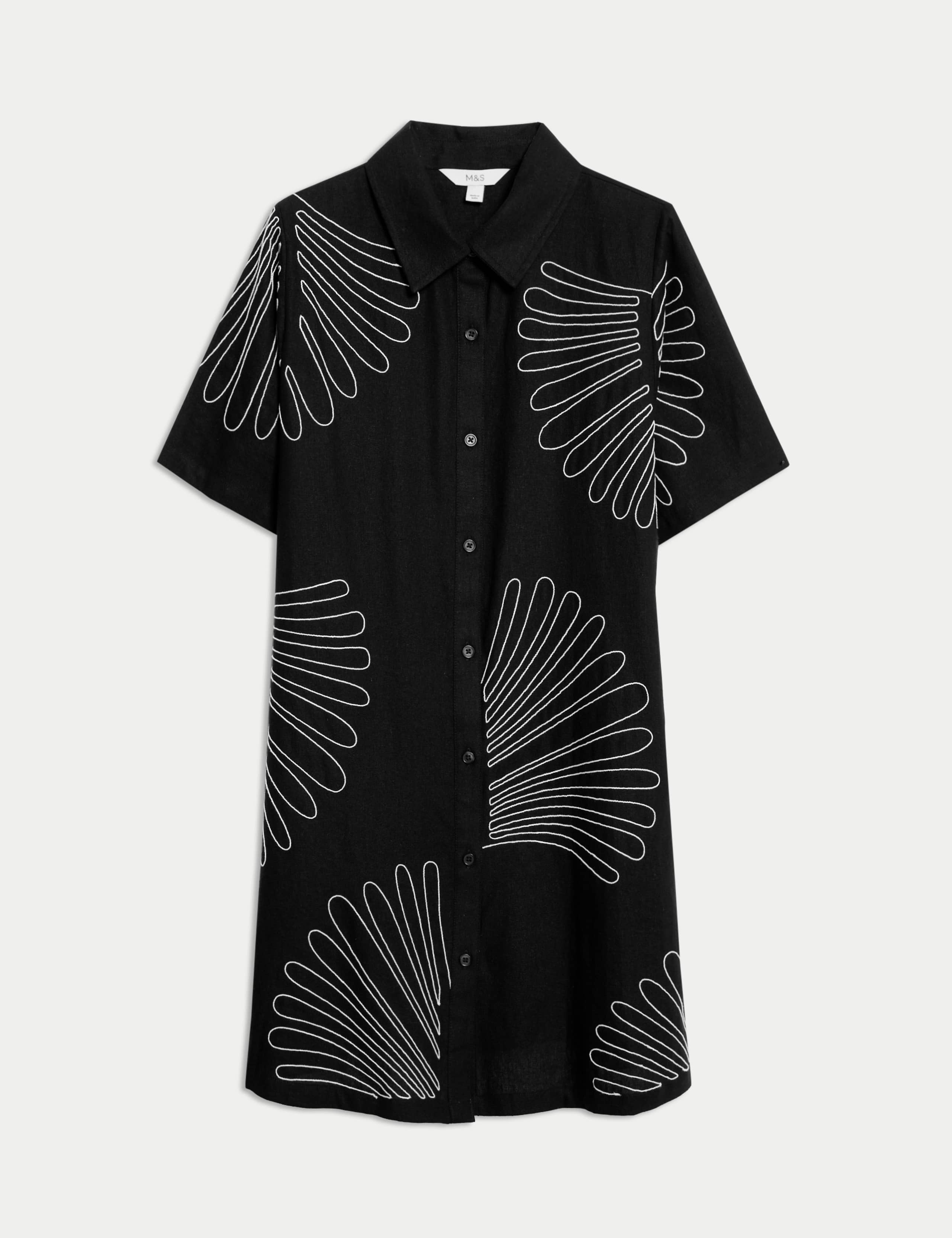 Linen Rich Embroidered Mini Shirt Dress