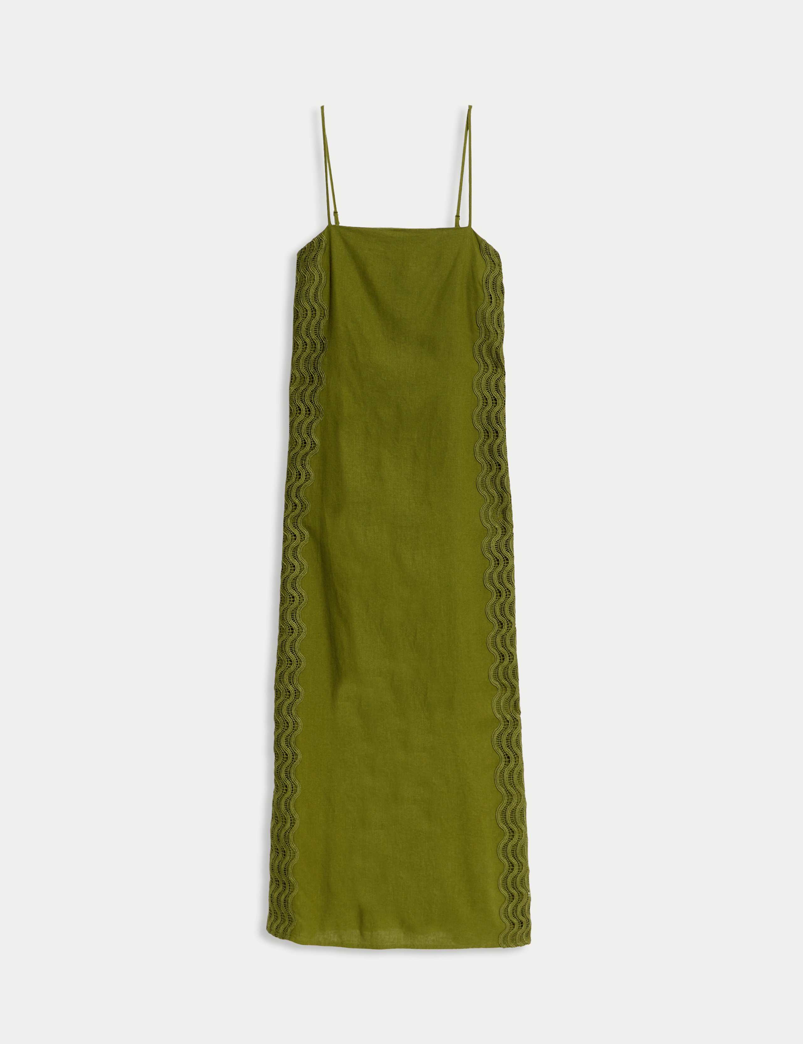 Linen Rich Square Neck Strappy Midi Shift Dress