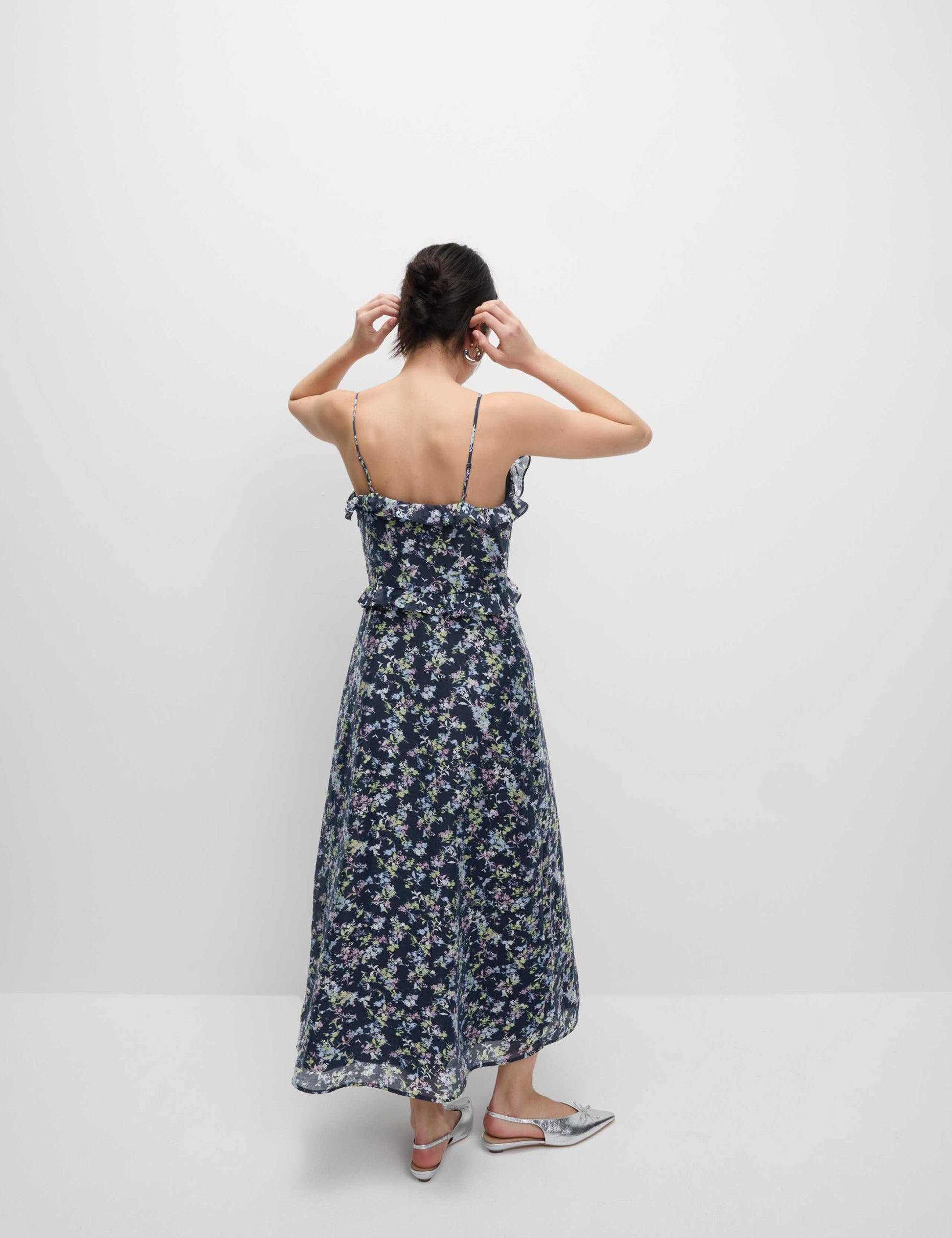 Lyocell Rich Printed Ruffle Midi Cami Dress