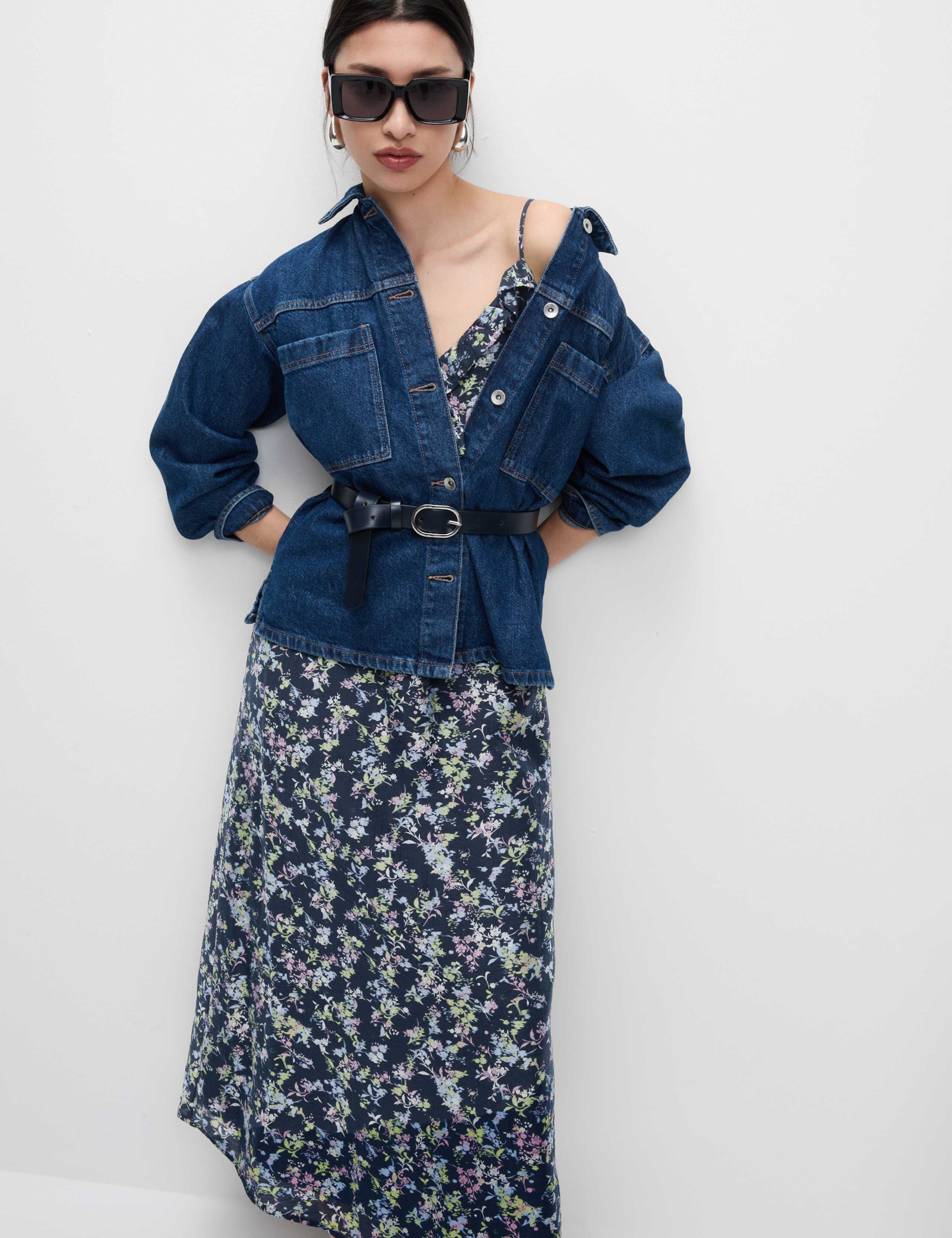 Lyocell Rich Printed Ruffle Midi Cami Dress