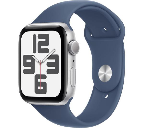APPLE Watch SE - 44 mm Silver Aluminium Case with Denim Sport Band, S/M
