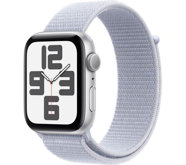 APPLE Watch SE - 44 mm Silver Aluminium Case with Blue Cloud Sport Loop