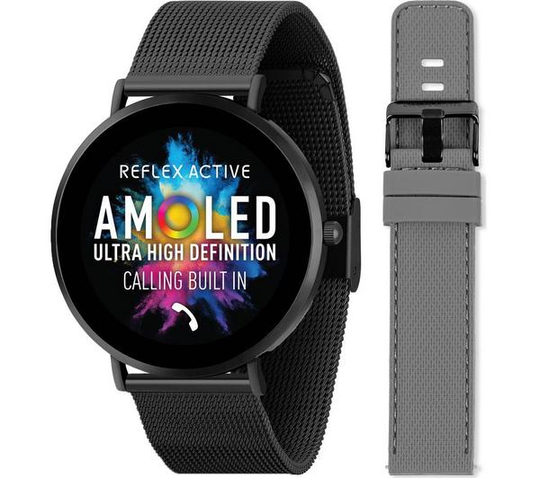 REFLEX ACTIVE Series 42 Smart Watch - Black with Black Mesh Strap & Grey Silicone Strap