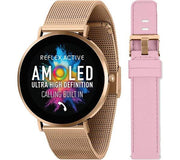 REFLEX ACTIVE Series 42 Smart Watch - Black with Rose Gold Mesh Strap & Pink Silicone Strap