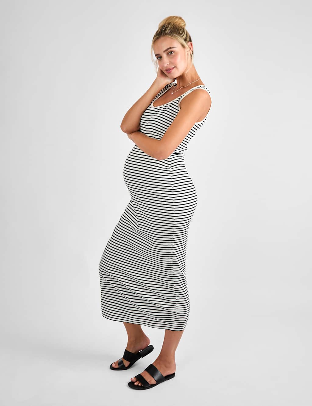 Maternity Cotton Rich Striped Ribbed Maxi Dress