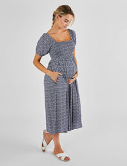 Maternity Ditsy Floral Midi Shirred Dress