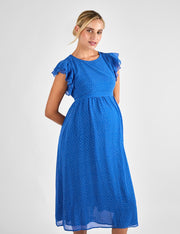 Maternity Polka Dot Midi Waisted Dress