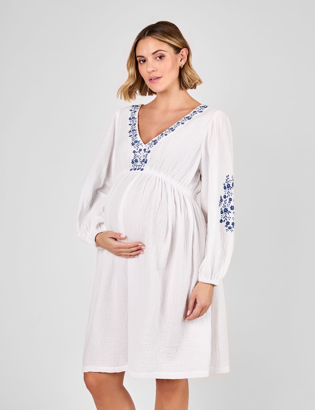 Maternity Pure Cotton Embroidered Mini Dress