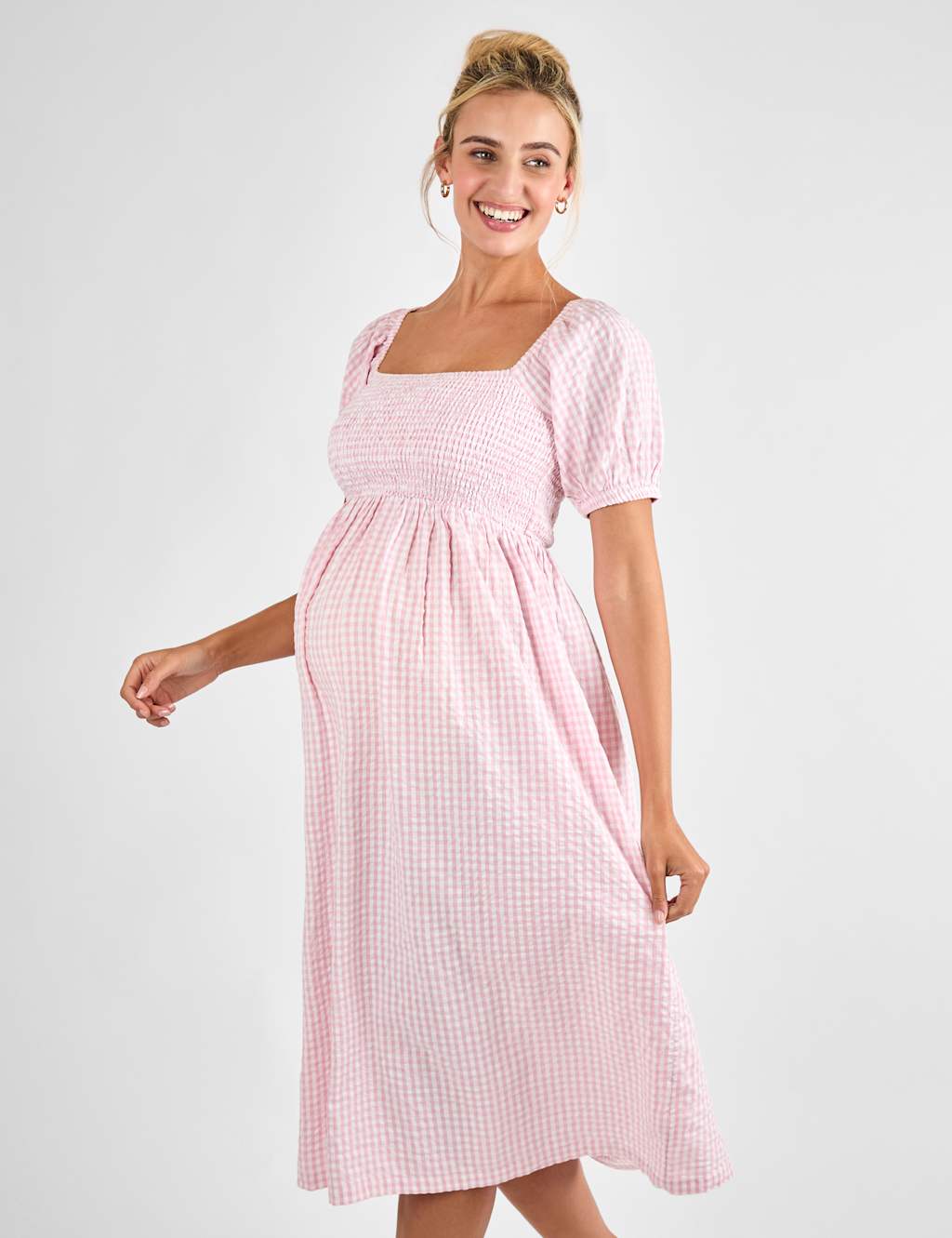 Maternity Pure Cotton Gingham Midi Smock Dress